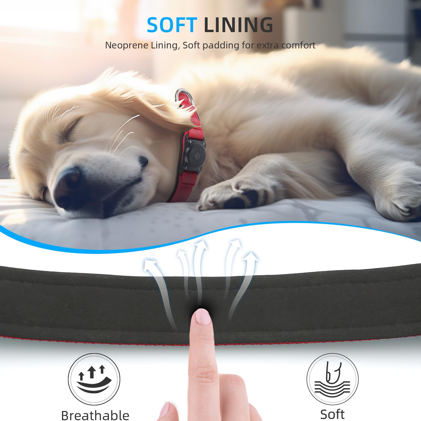 Upgraded Airtag Dog Collar, Ip68 Waterproof Air Tag Dog Collar Holder, Reflective, Ultra-Durable, Comfortable Padded, Heavy Duty Dog Collars For Small Medium Large Dogs (L (14.8'-20.3'), Red)