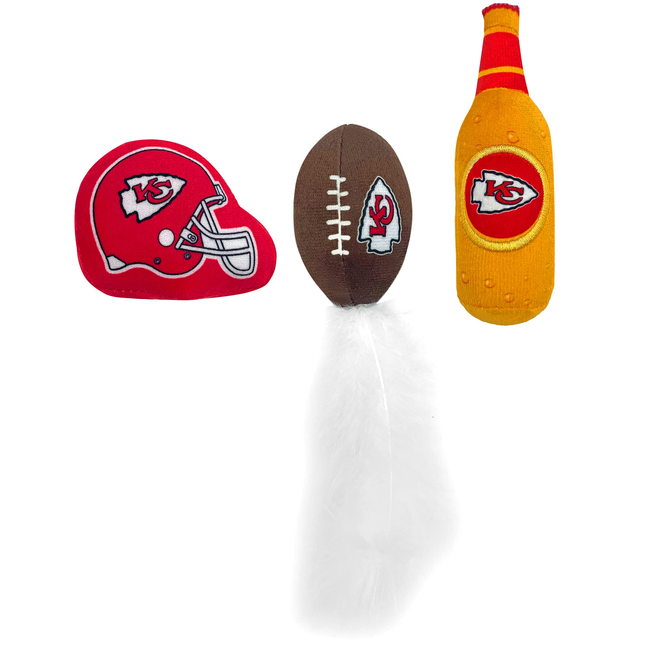 BEST PLUSH CAT TOY - NFL KANSAS CITY CHIEFS Complete Set of 3 piece Cat Toys filled with Fresh Catnip. Incld: 1 Helmet Cat Toy,