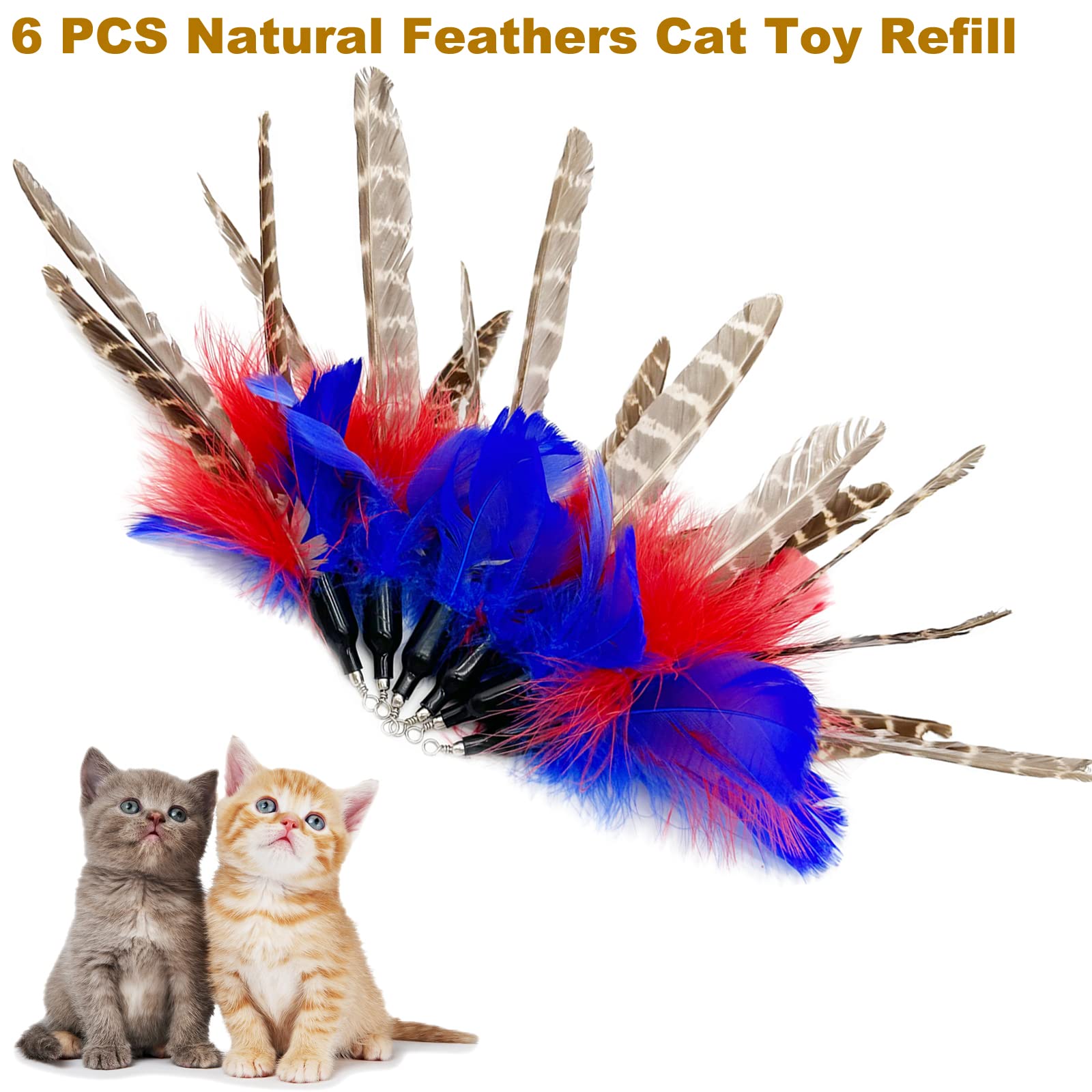 Tienailing Cat Feather Toys Refills, 6 Pieces Handmade Da Bird Feathers Refill, Cat Wand Replacement Feather For Indoor Cats (A)