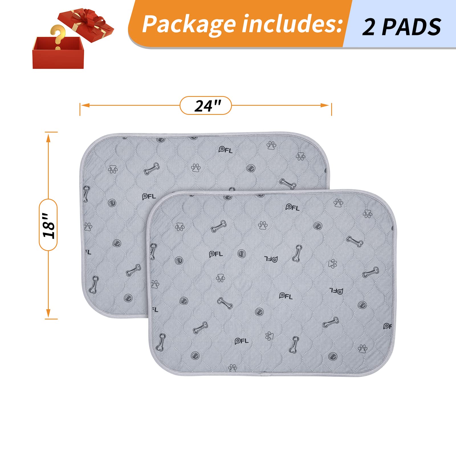 Washable Pee Pads For Dogs, 2Pack Reusable Puppy Pads, Absorbent Whelping Pads With Bone Print, Non-Slip Waterproof Pet Training