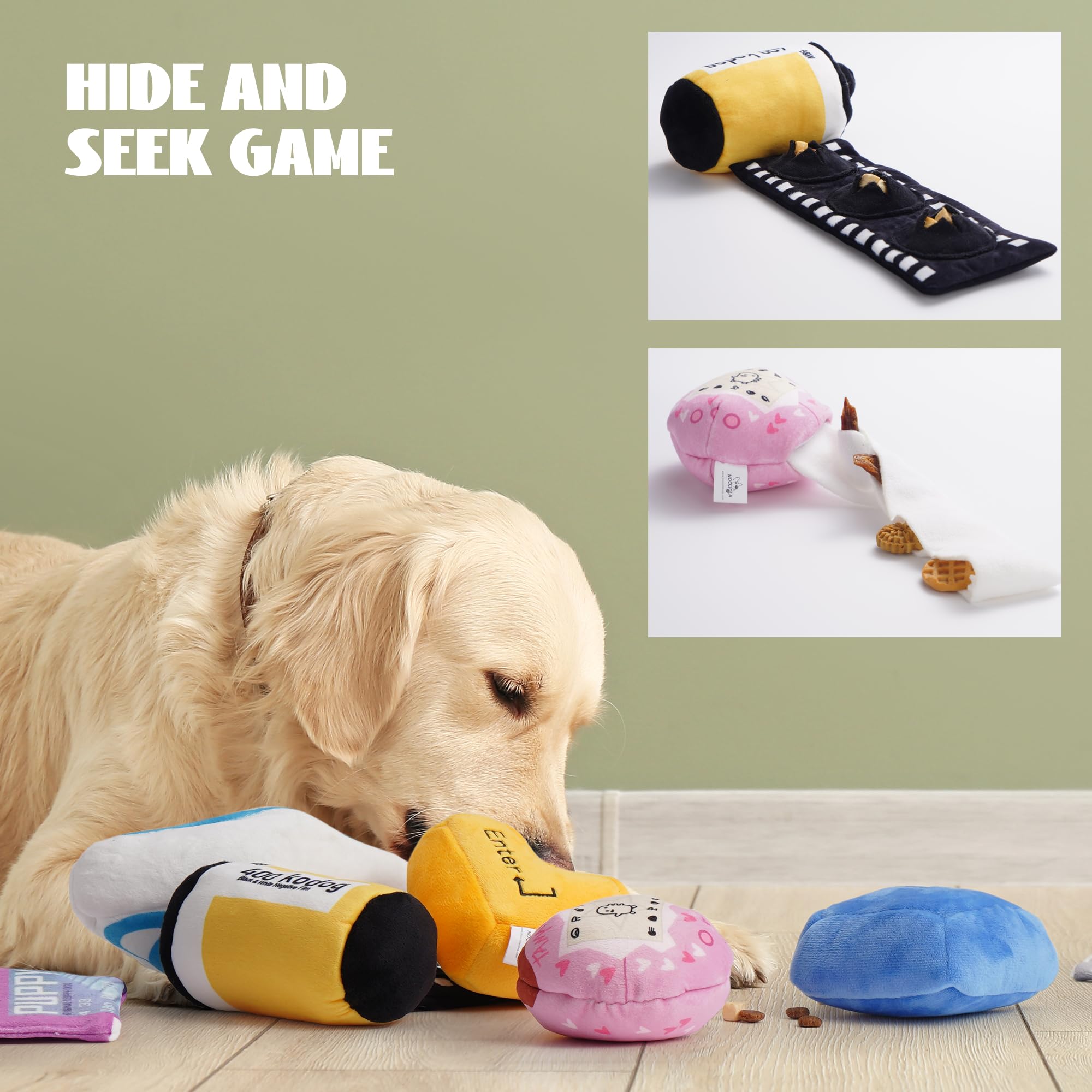 Nocciola Funny Squeaky Dog Toys, Old Tech Themed Stuffed Plush Puppy Toy Set With Hidden Treat Pockets, Cute Crinkle Chew Toys F