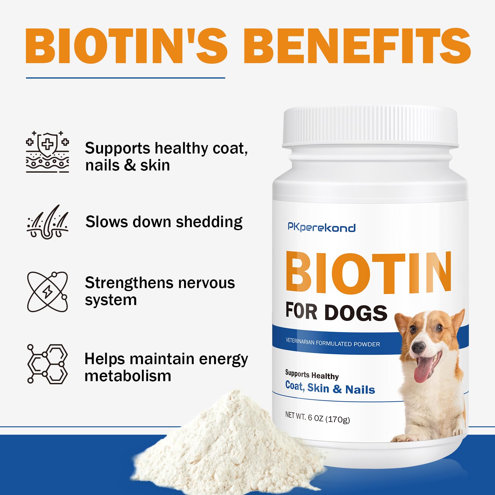 Biotin for Dogs, Supports Shiny Coat and Healthy Skin, Strengthens Dog Nails, Biotin Powder Supplement for Dog Shedding, Dry Ski