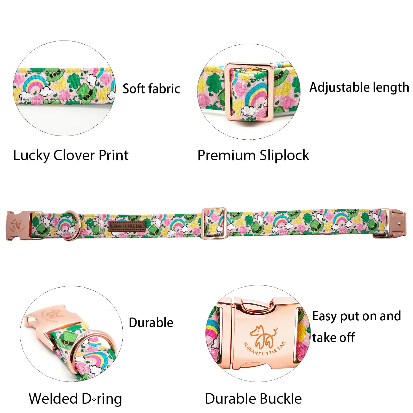 Elegant Green Clover Adjustable Large Dog Collar
