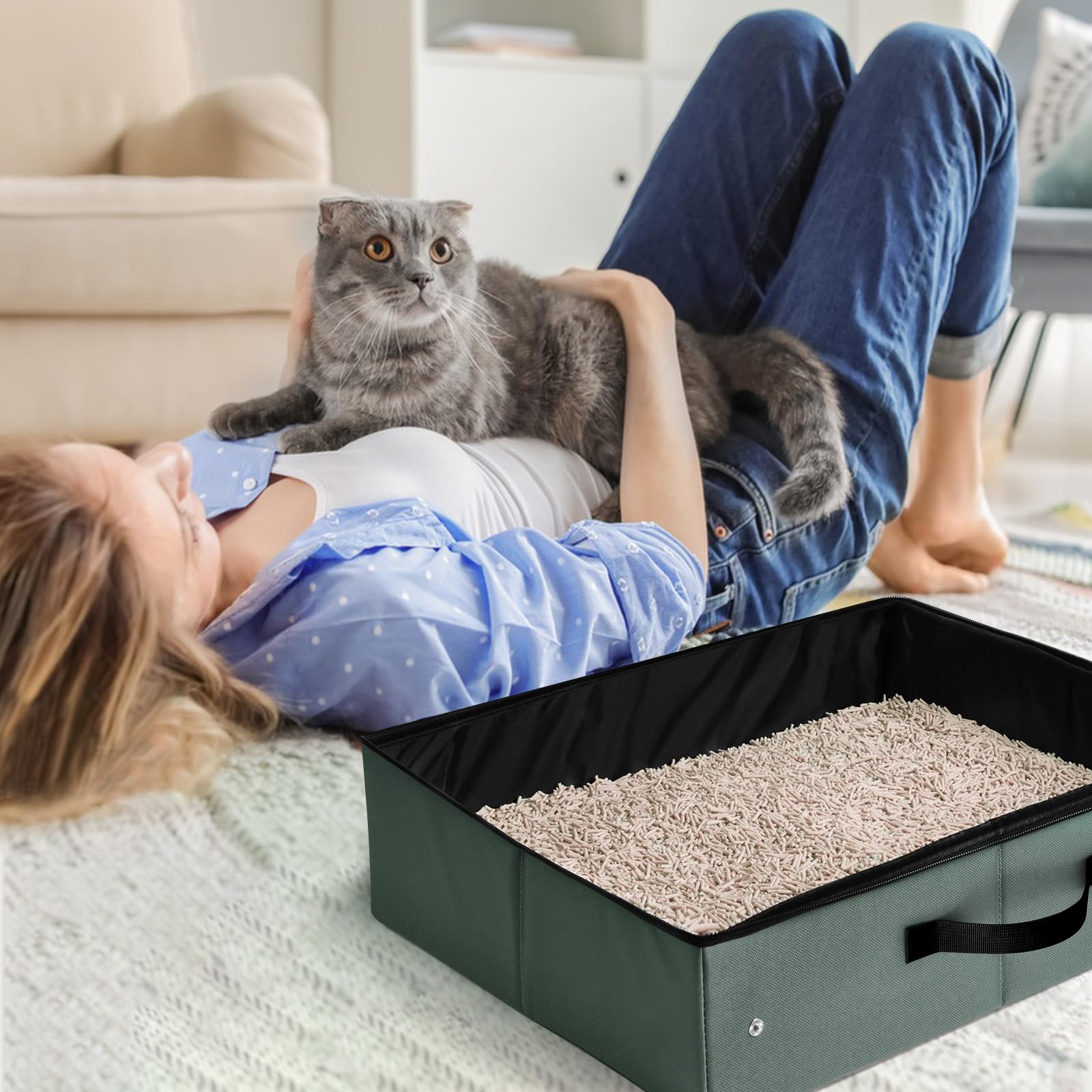 Portable Cat Litter Box (No Lid), Leak-Proof,Collapsible,16X12X4.3Inches,Great For Cat Travel Hotel Stays And Road Trip