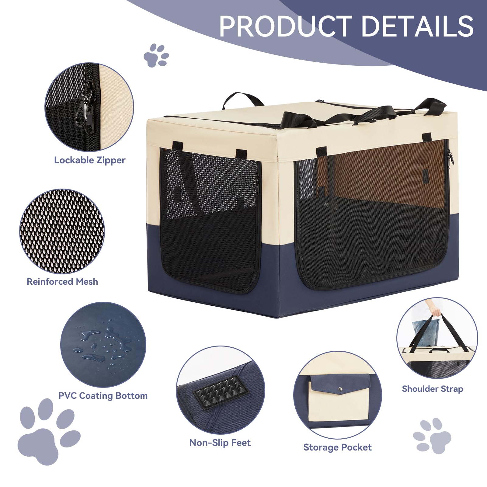 Petsfit Soft Dog Crate, With Patented Adjustable Fabric Cover, Chewproof & Lockable Mesh Doors, Waterproof Base Portable Kennel