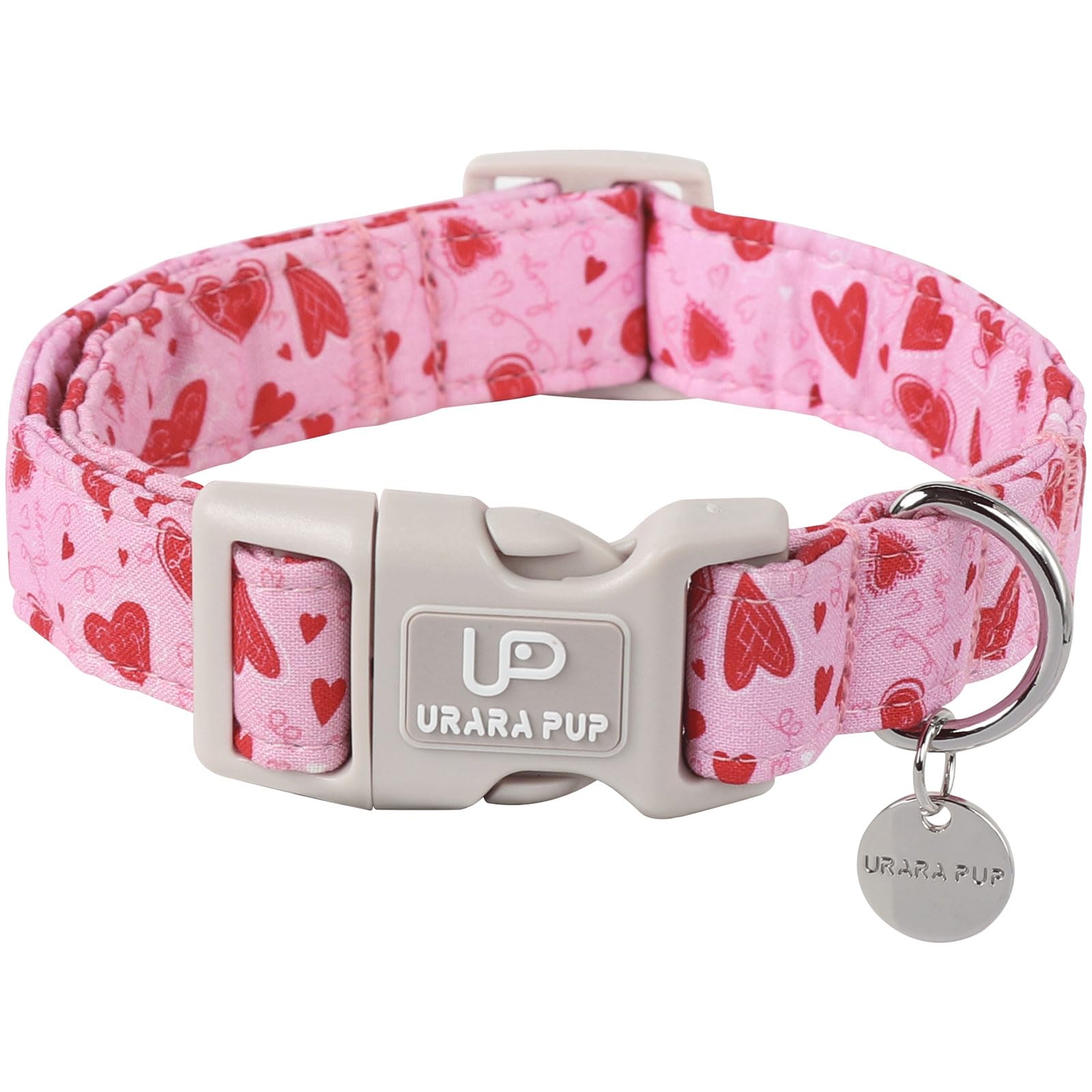 Up Urara Pup Pink Heart Dog Collar With Quick Release - Valentine'S Day Gift Collar For Puppy Girl Boy Dogs