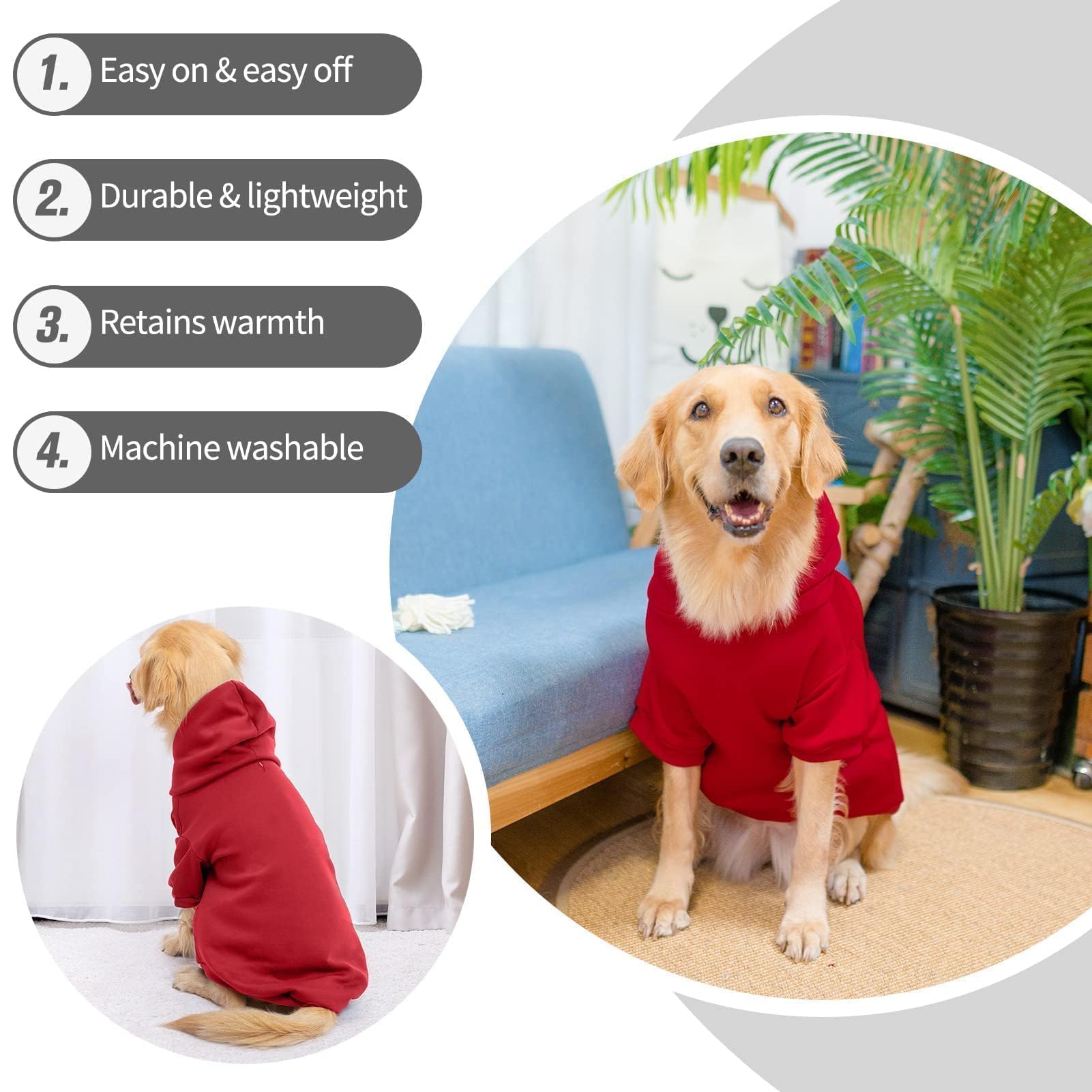 BINGPET Dog Hoodie, Fleece Lined Fall Cold Winter Soft Warm Puppy Sweatshirt with Leash Hole, Dog Sweaters Outfit,Pullover Happy