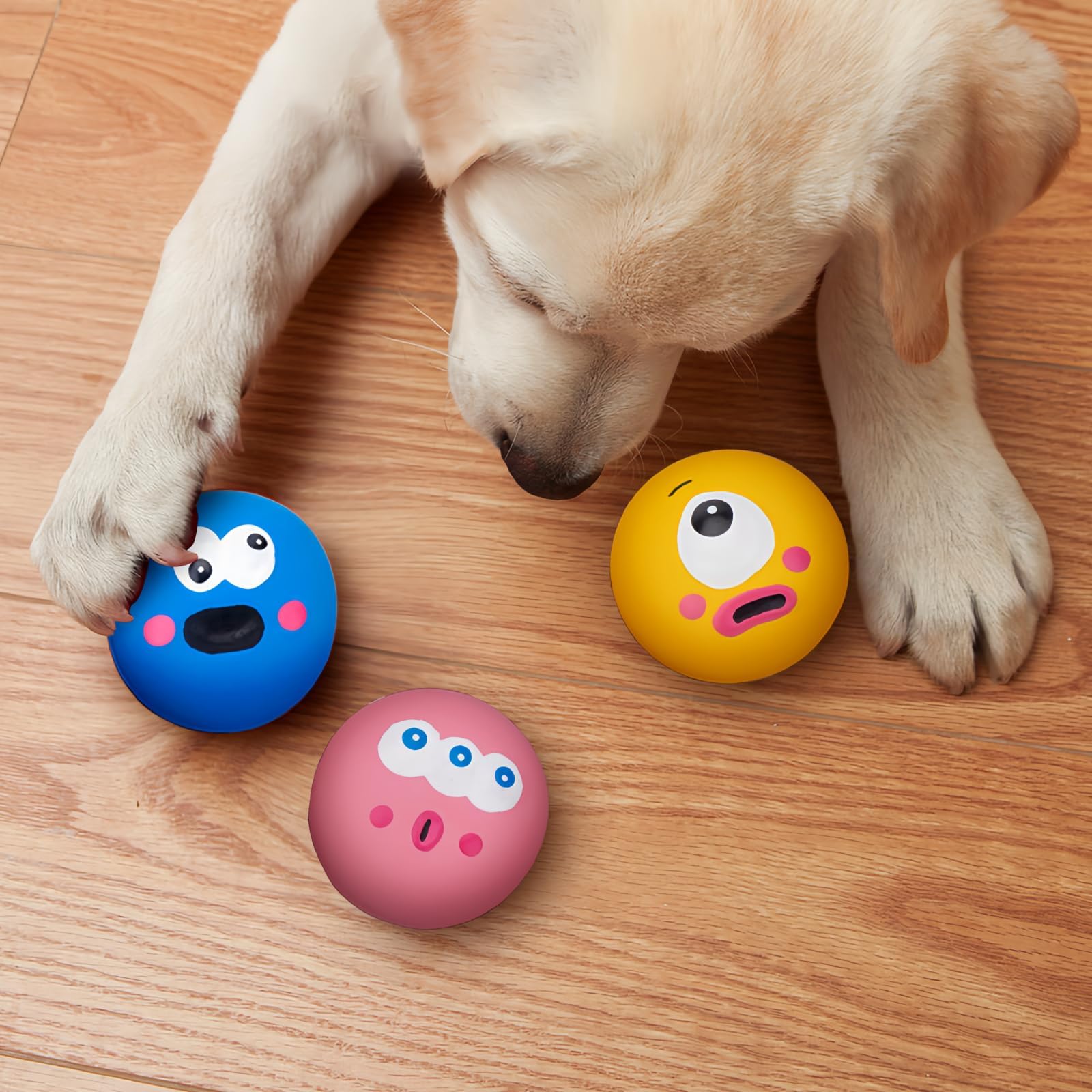 Besnew Natural Rubber Squeaker Toys For Ferret,High Elasticity Ferret Latex Squeaker Balls 3 Pack,Tough Teething Toys Big Eyes P