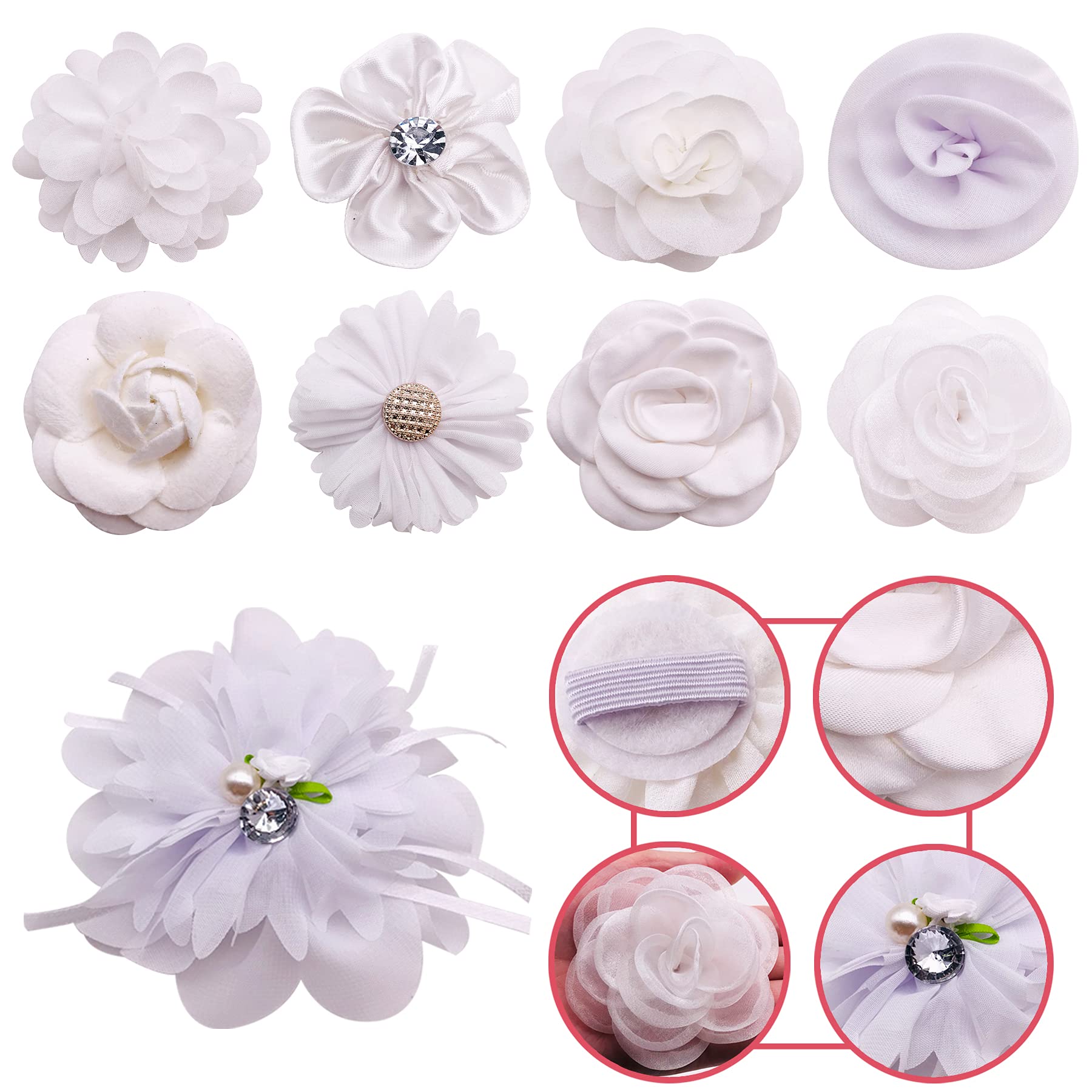 Pet Show 12Pcs White Dog Collar Bows And Flowers Attachment For Girls Puppies Cats Female Small Medium Dogs Collars Embellishmen
