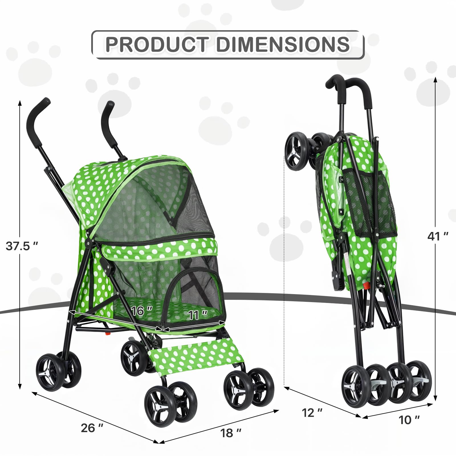 Monibloom 4 Wheels Pet Stroller, Easy-Fold Umbrella Shaped Dog Cat Jogger Stroller W/Storage Bag & Visible Mesh For Small/Medium
