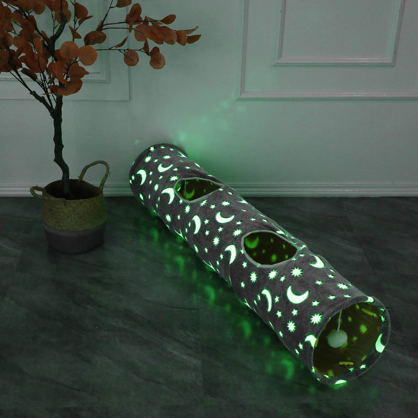 Luckitty Cat Tunnel Tube With Plush Ball Toys Collapsible Self-Luminous Photoluminescence, For Small Animals Pets Bunny Rabbits,
