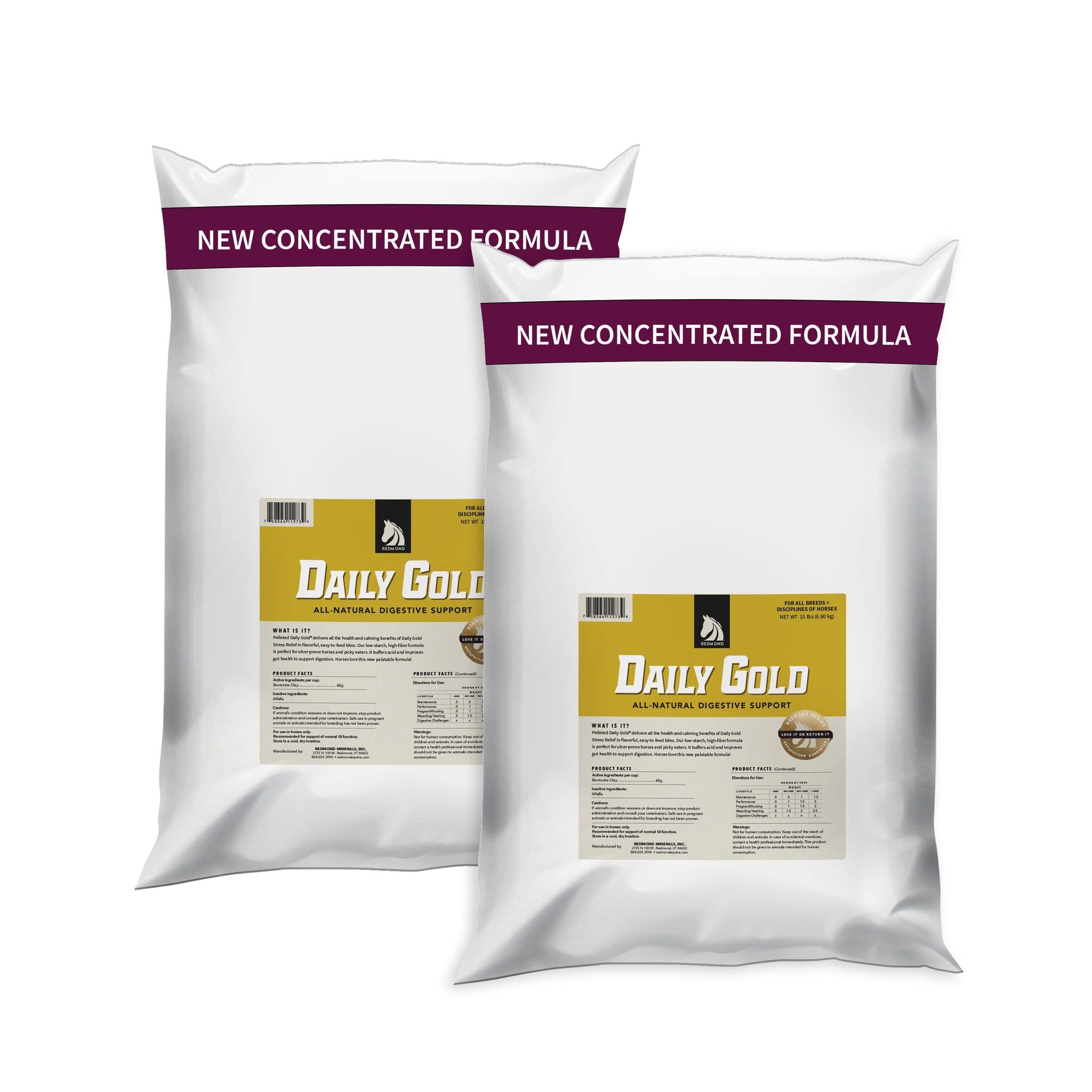 REDMOND Daily Gold Pellets for Horses - Natural Stress Relief Clay, 15 LB, Model 112739
