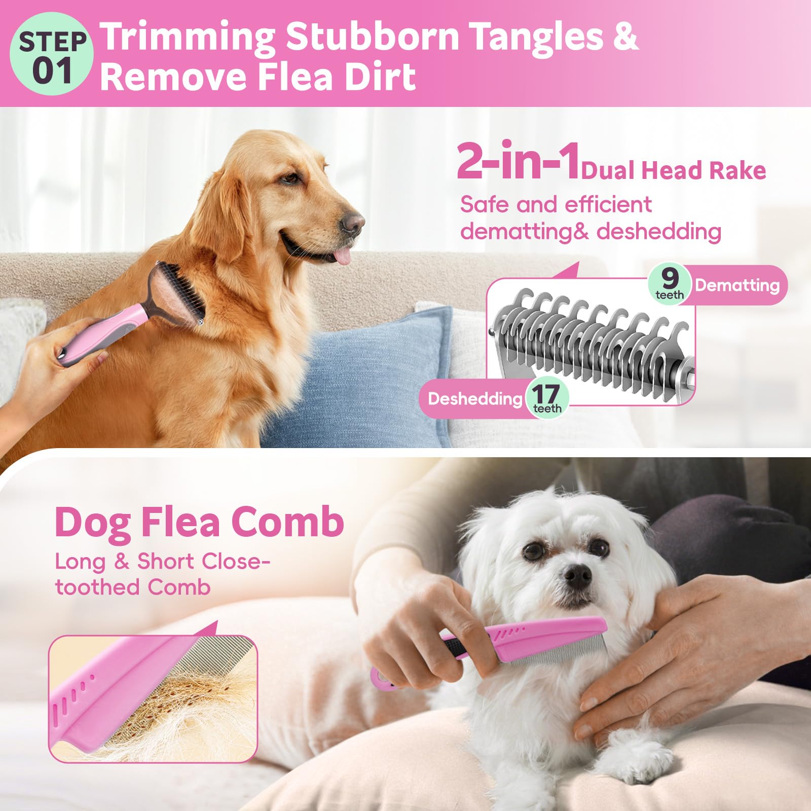 Dog Brush for Shedding 13Pcs Bath Grooming Kit with Pet Nail Clipper and File - Dog Bath Brush Cat Grooming Supplies, Dematting
