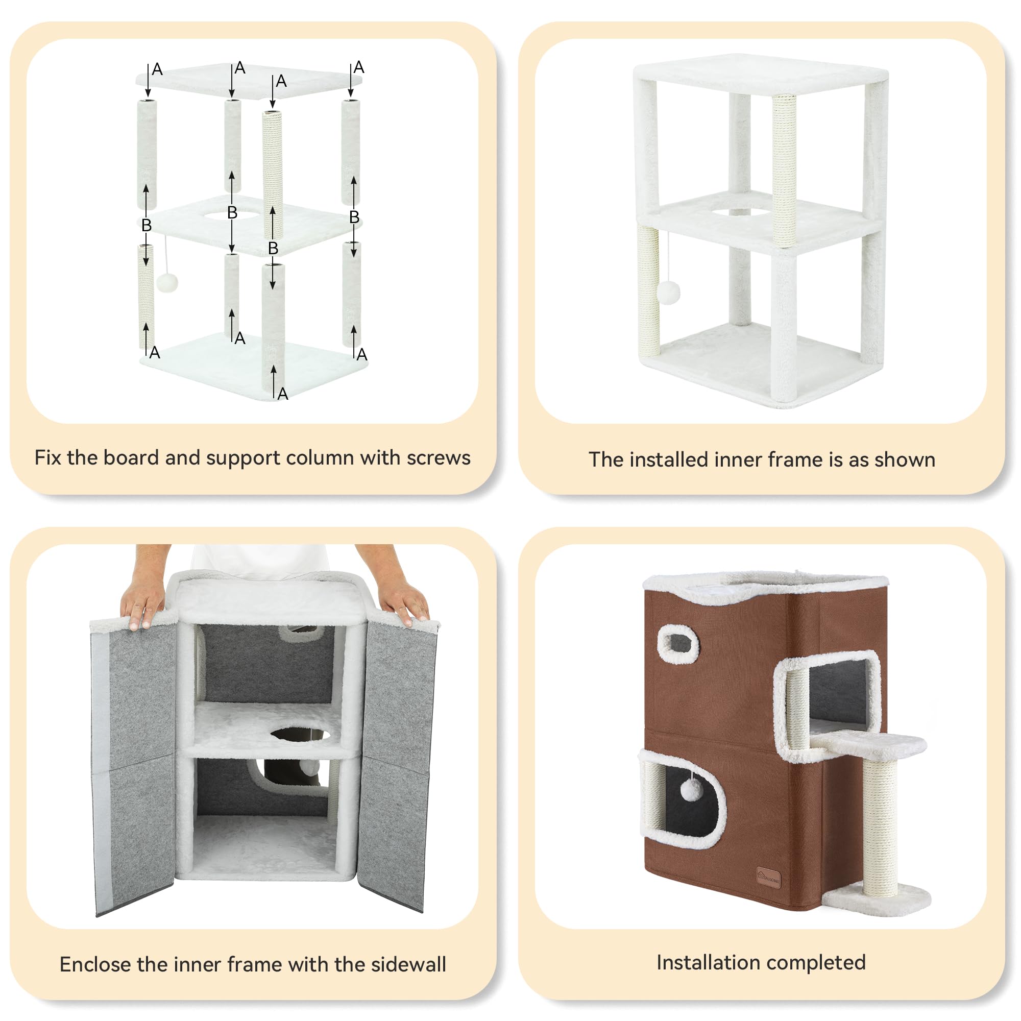 YIATHOME 2-Tier Cat House, Cat Beds for Indoor Cats, Small Cat Condo with Scratch Post, Hideaway Cave, Climbing Stand, Modern Ca