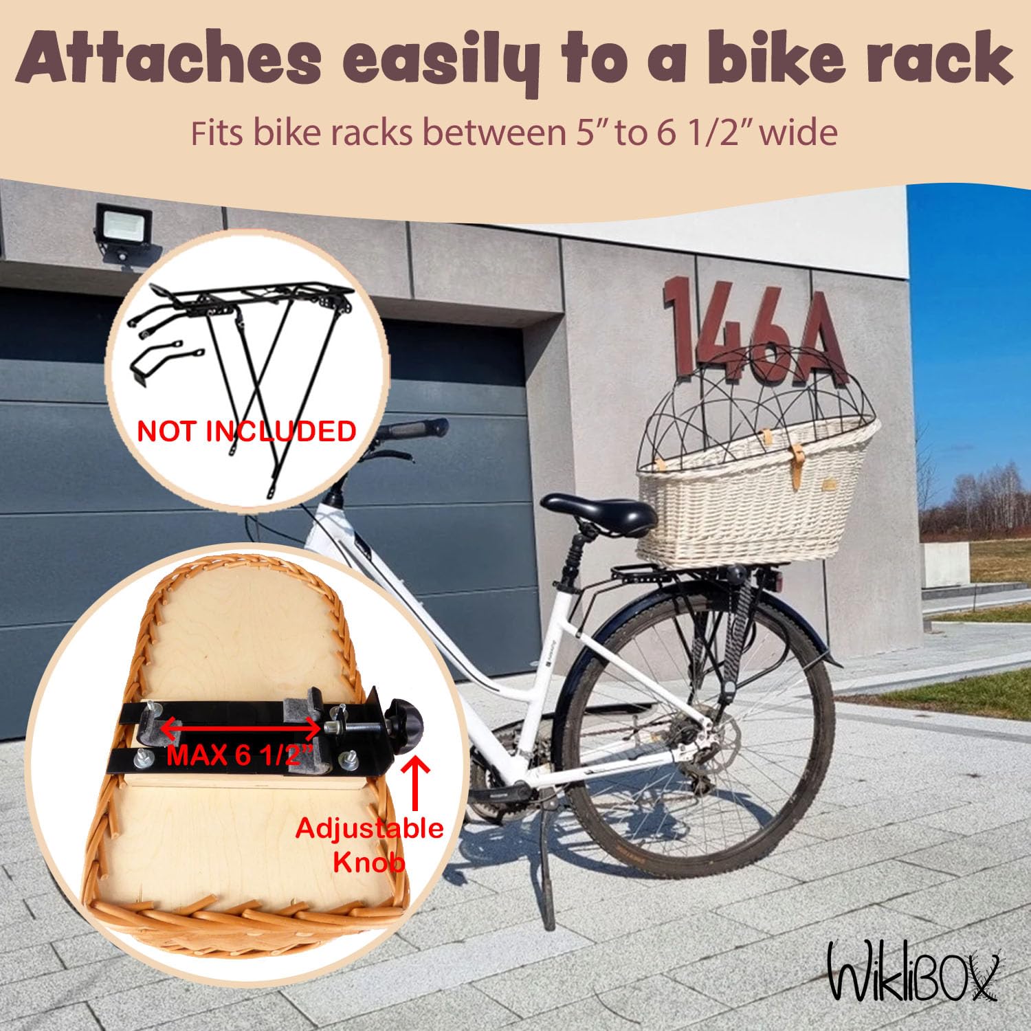 Wiklibox Natural Wicker Dog Bike Basket - 100% Organic Rattan Pet Carrier With Protective Grille - Eco Friendly Design - Soft Co