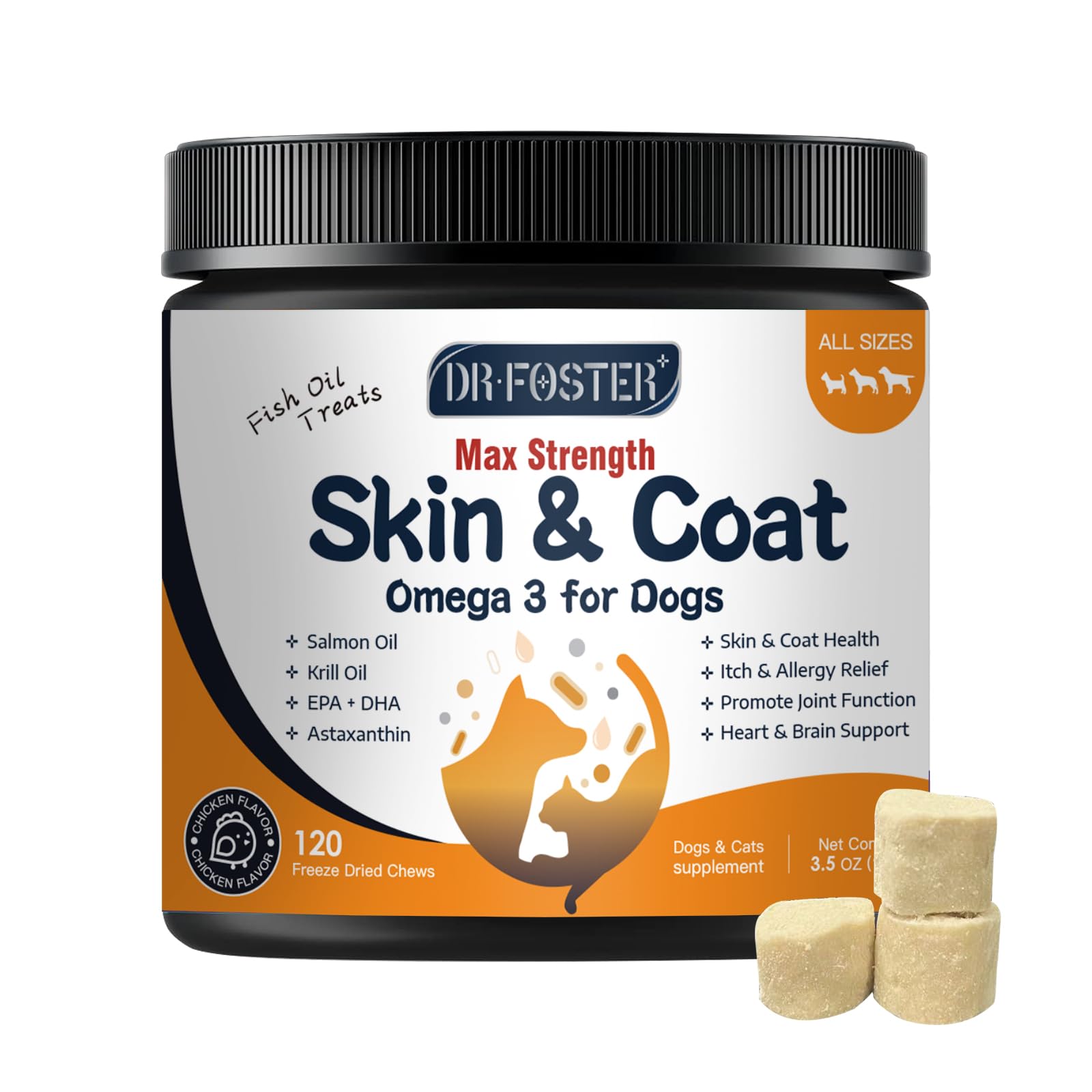Omega 3 Fish Oil for Dogs, Salmon Oil for Dogs with EPA & DHA for Skin & Coat Health, Itch & Allergy Relief, Dog Shedding, Hot S