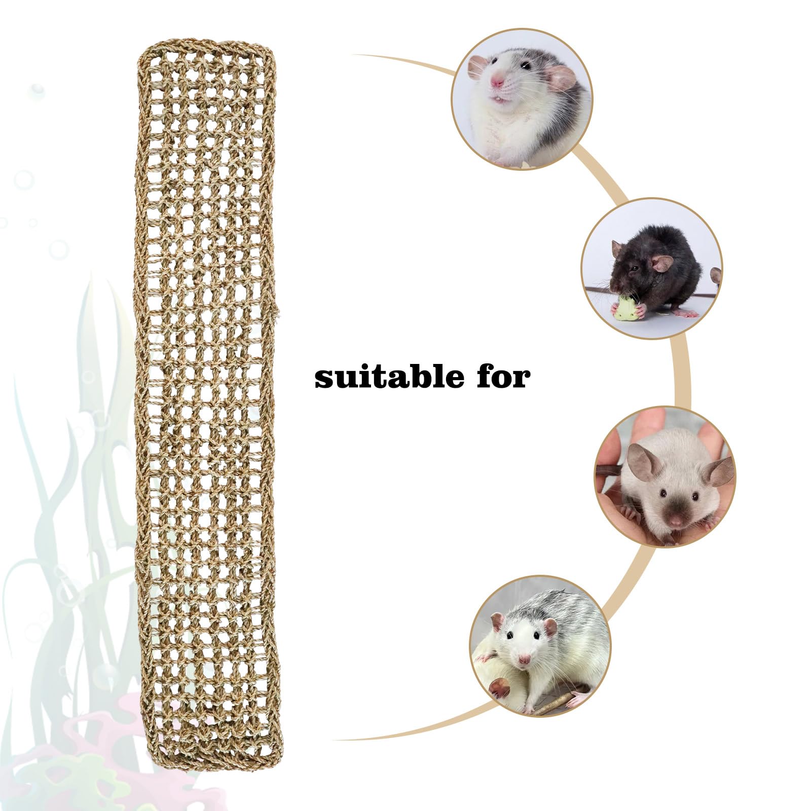 39 X 7 Inch Rat Climbing Toys, Cat Climbing Toys, Small Animals Seagrass Mat Toy, Natural Seagrass Woven Net Hammock With Hooks,