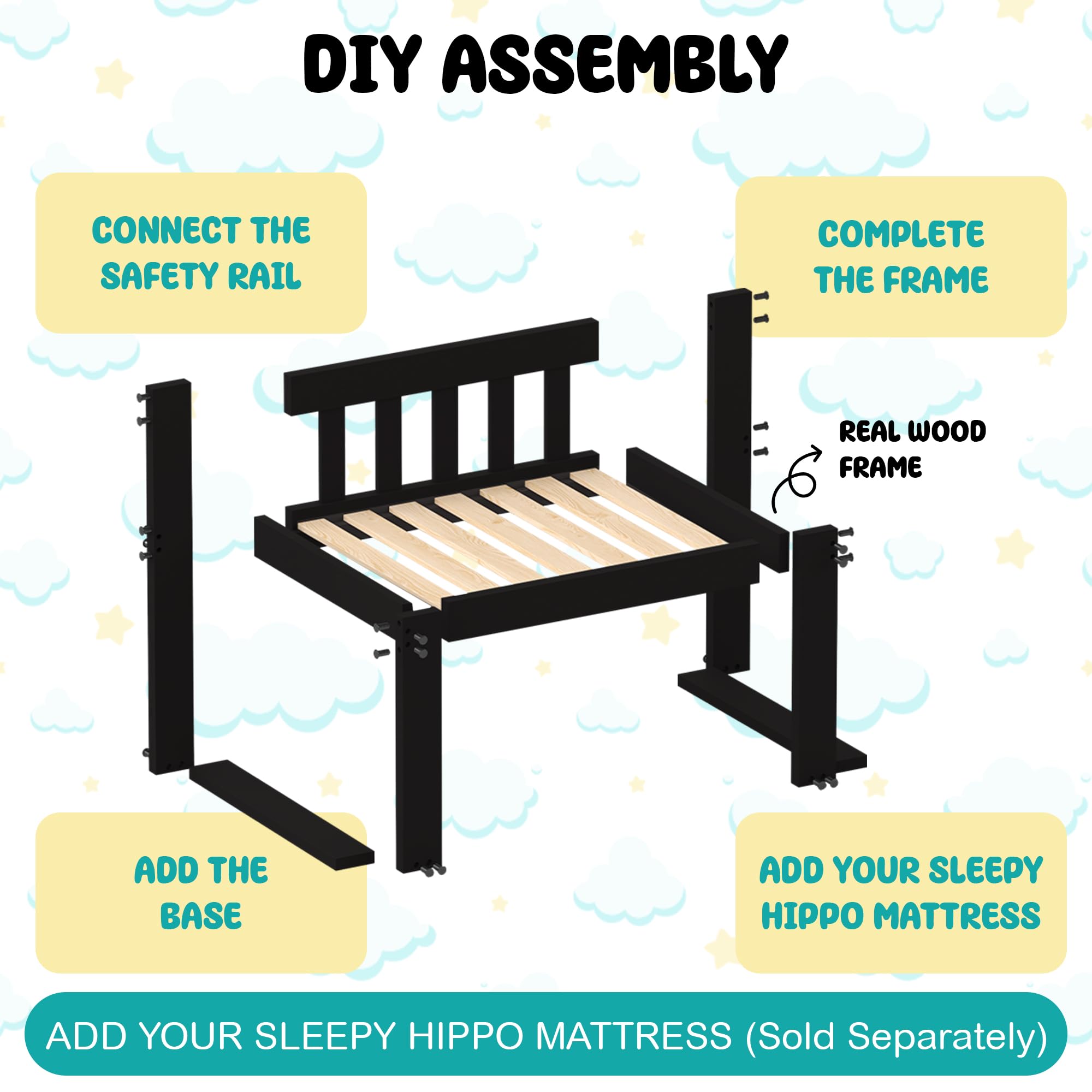 Sleepy Hippo Wooden Raised Dog Bed Frame - Medium Profile, Coffee Bean, Freestanding Cosleeper for Small, Medium & Large Dogs and Cats