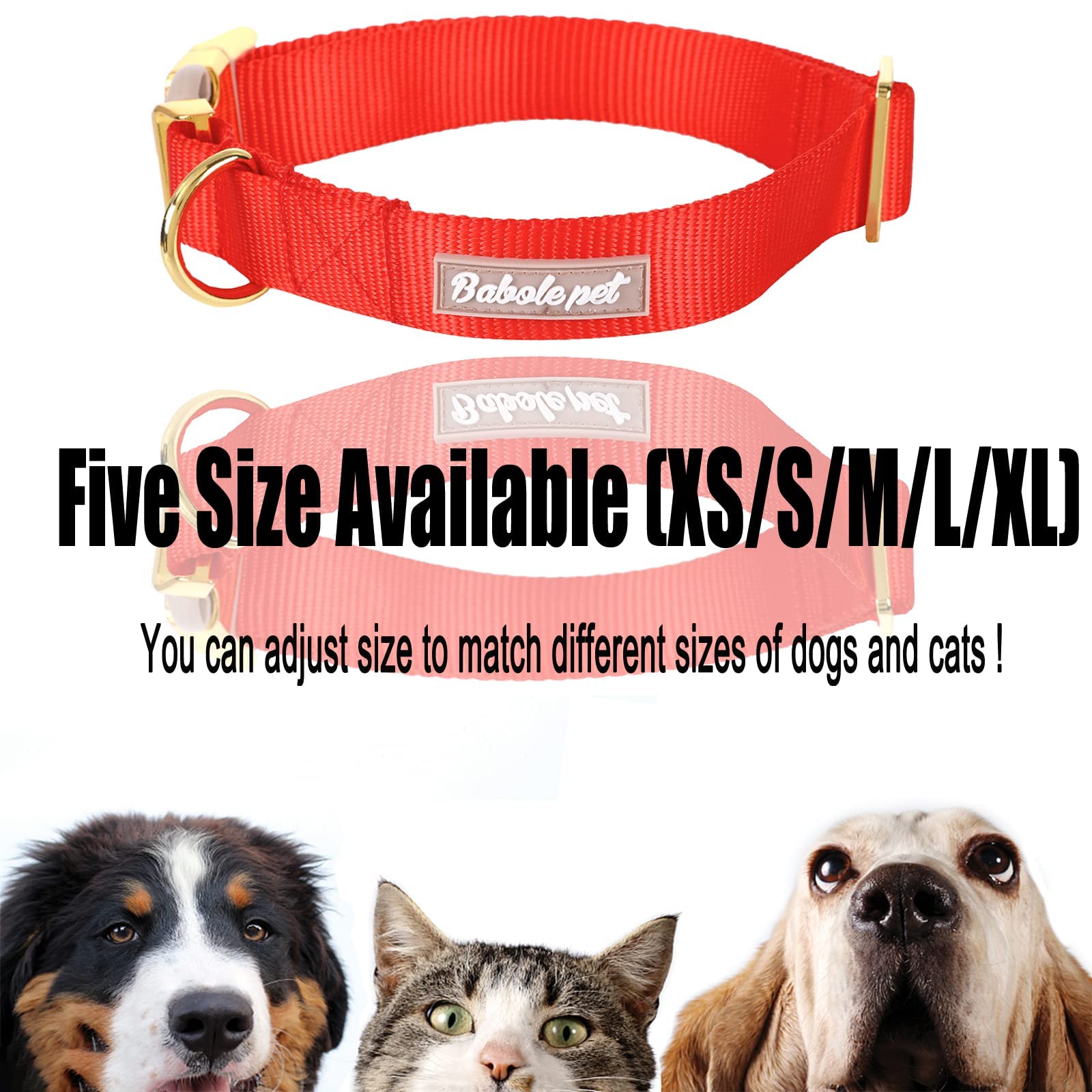 Babole Nylon Dog Collars Red For Small Puppy Dog,13 Colors,Adjustable Soft Comfortable Pet Collars With Safety Metal Buckle For Medium Large Boy&Girl&Female Dog(S)
