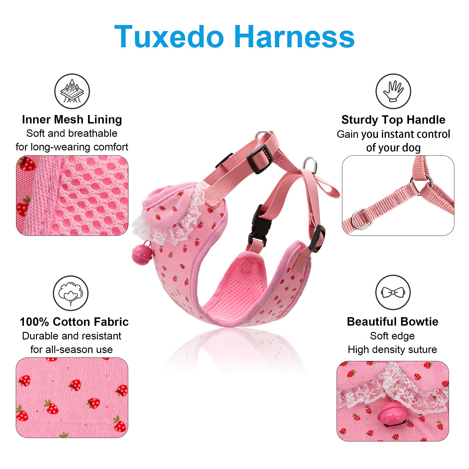 Bark Lover Small Puppy Harness With Bowtie, Adjustable Dog Vest Mesh Tuxedo Harness For Small Dog Kitten, Perfect For Party Wedd