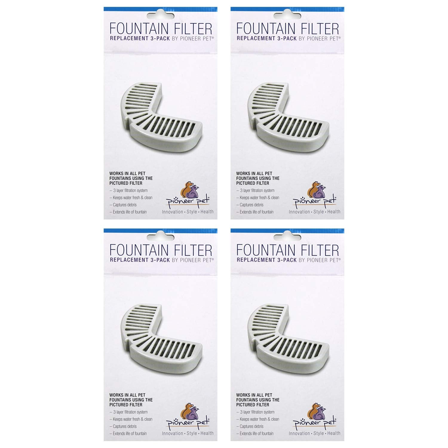 Pioneer Pet Replacement Filters For Ceramic & Stainless Steel Fountains, Raindrop Filters (12 Filters)