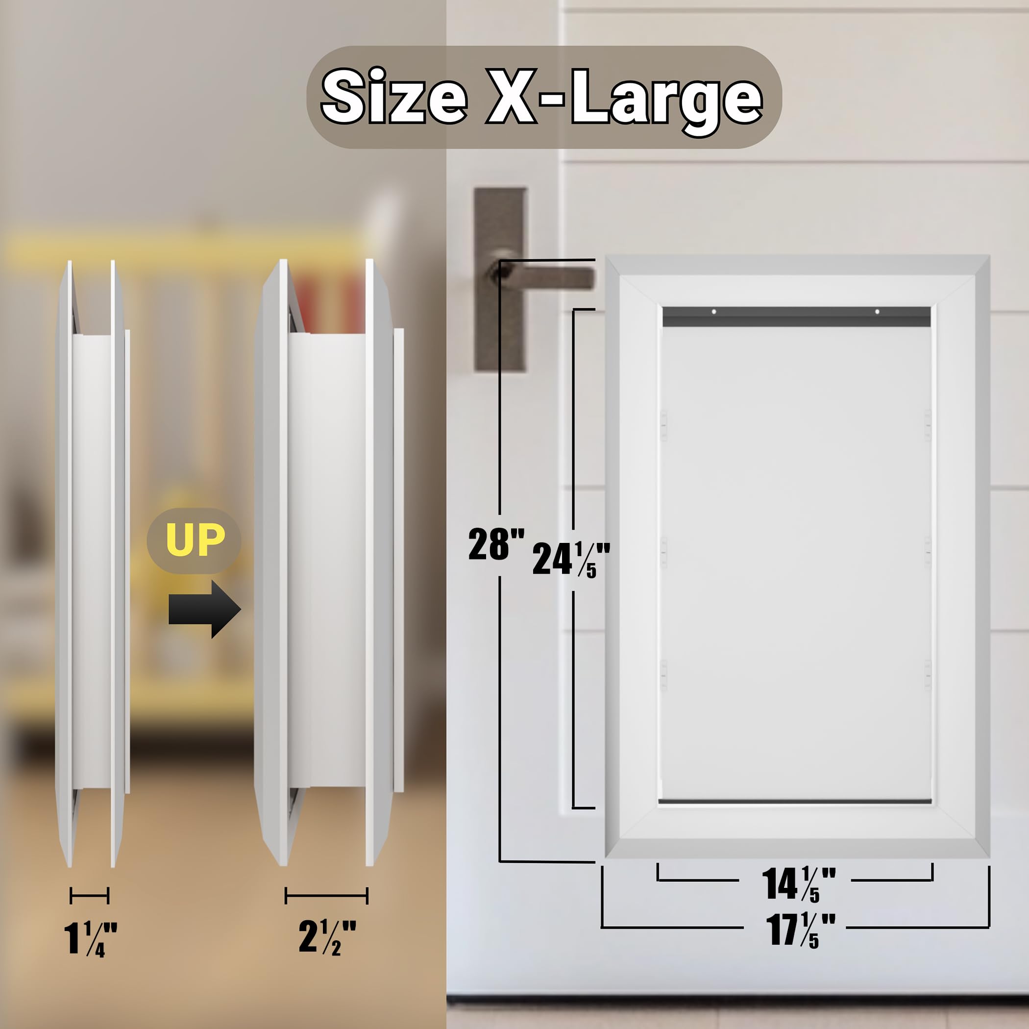 Aluminum Dog Door For Exterior, Cutout Size 14 1/2''W X 25 1/8''H, Heavy Duty Magnetic Double Flap For Extreme Weather, Energy-E