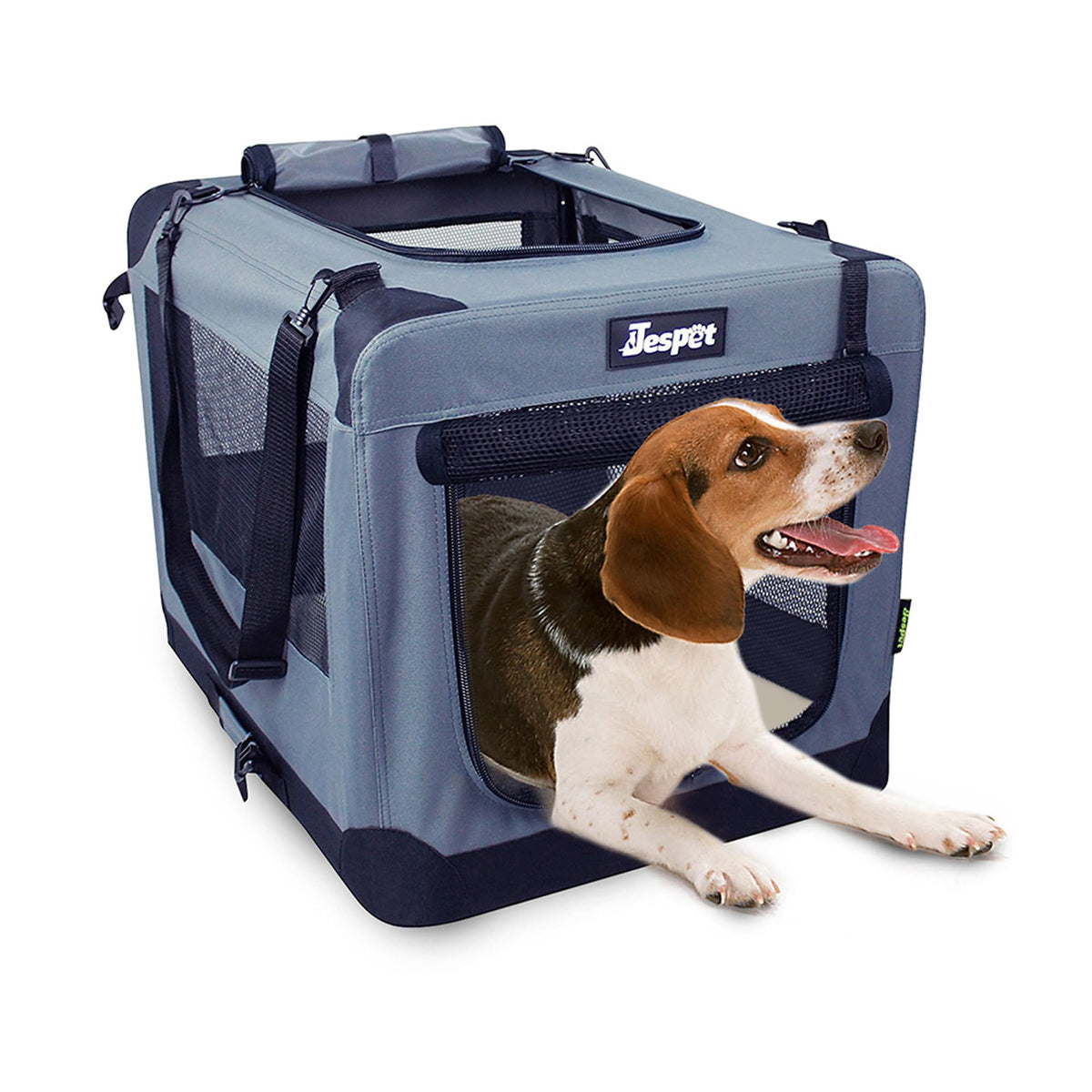 Jespet 27'' Soft Dog Crates Kennel For Pets, 3 Door Soft Sided Folding Travel Pet Carrier With Straps And Fleece Mat For Dogs, C