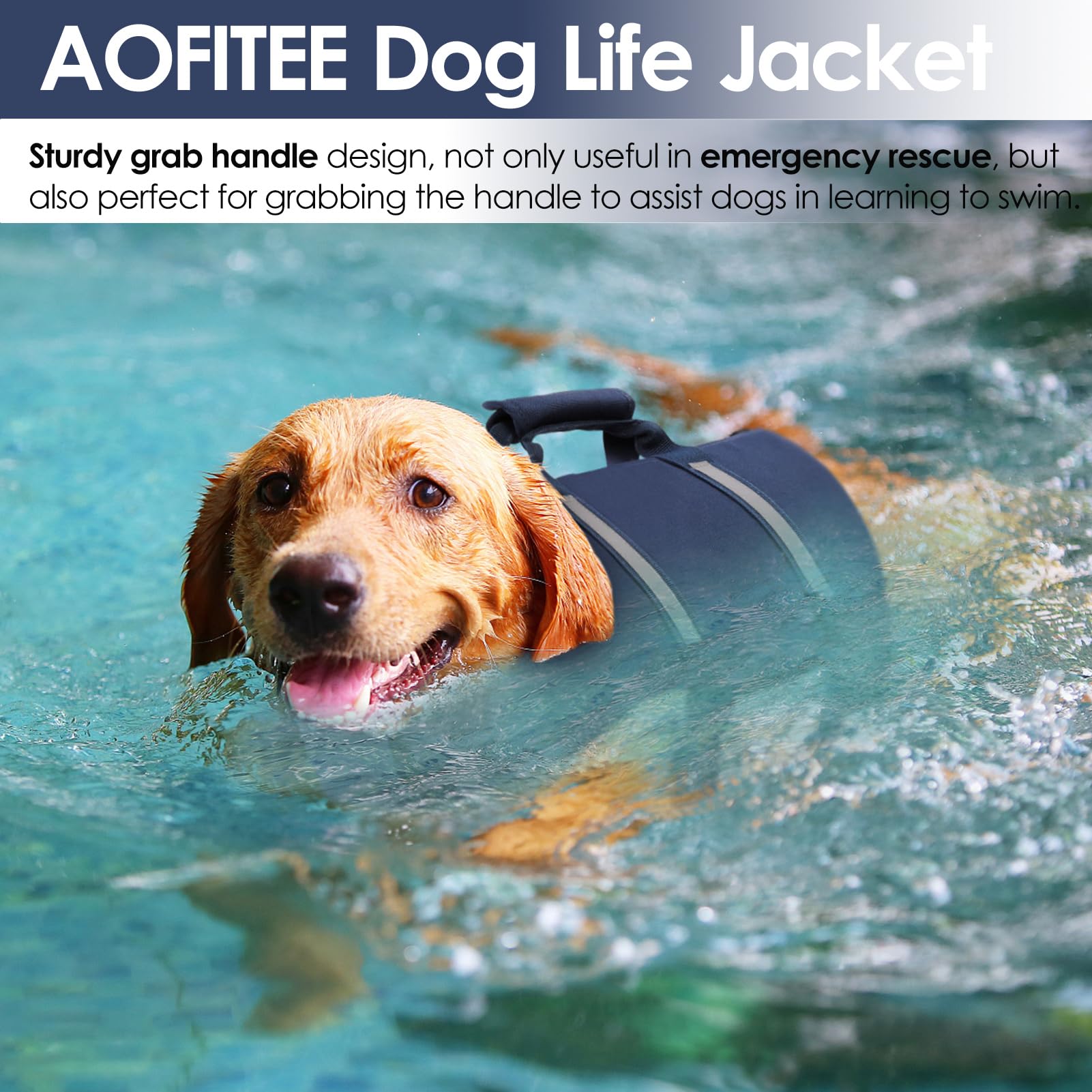 Aofitee Dog Life Jacket High Flotation, Dog Life Vest For Swimming, Reflective Medium Dog Swimming Vest, Adjustable Dogs Swimsui