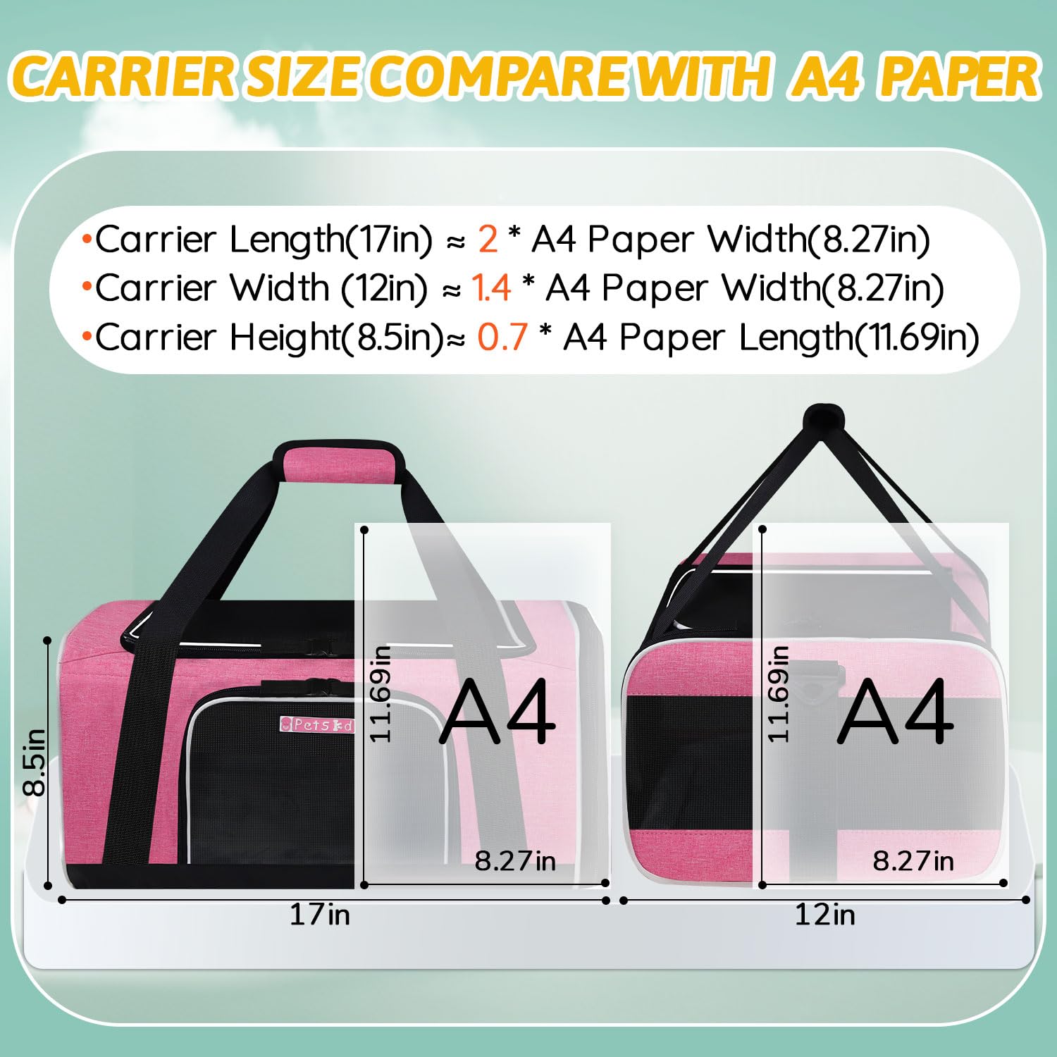 Petskd Pet Carrier 17X12X8.5 Jetblue Allegiant Airline Approved,Pet Travel Carrier Bag For Small Cats And Dogs, Soft Dog Carrier For 1-13 Lbs Pets,Dog Cat Carrier With Safety Lock Zipper(Pink)