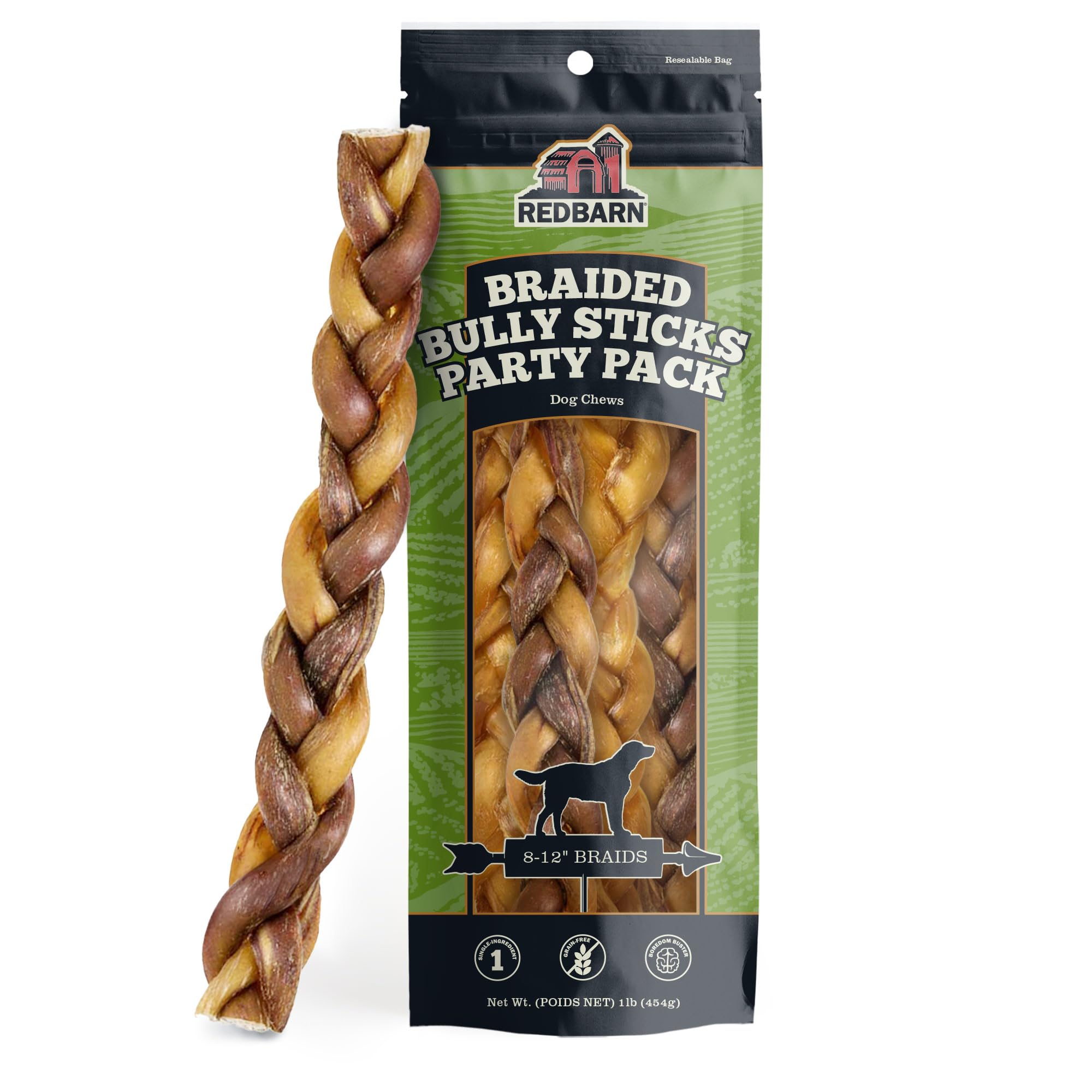 Redbarn Pet Products All Natural 8-12 Braided Bully Sticks for Medium & Large Dogs - Healthy Long Lasting Beef Chews Variety Par