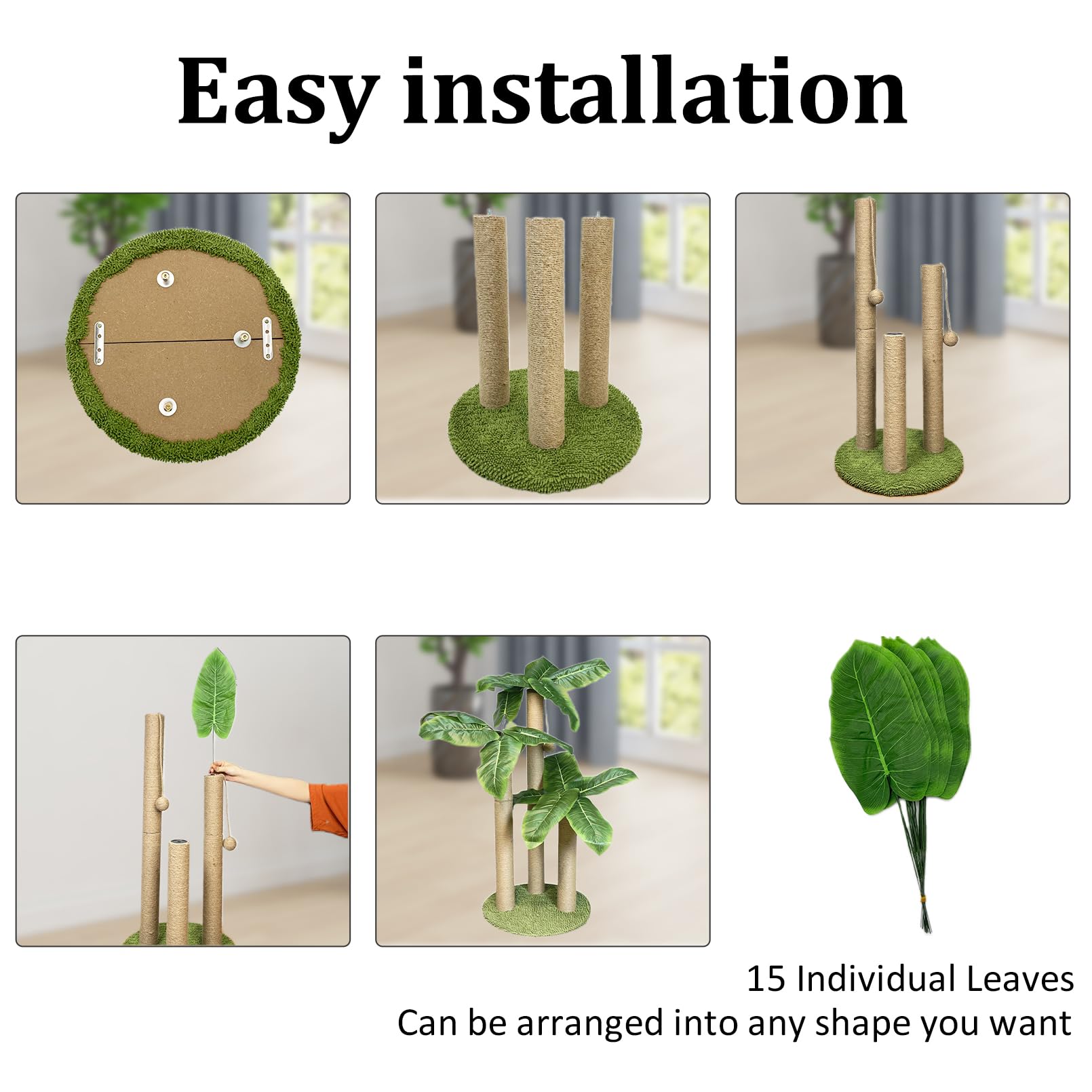 Fhiny 35.4'Tall Cat Scratching Post, Cat Scratcher With 3 Scratching Poles For Adult Kitten Scratching Tree Hanging Ball Toy Cute Canna Vertical Kitty Activity Center For Indoor Large Cat Kitty Rabbit