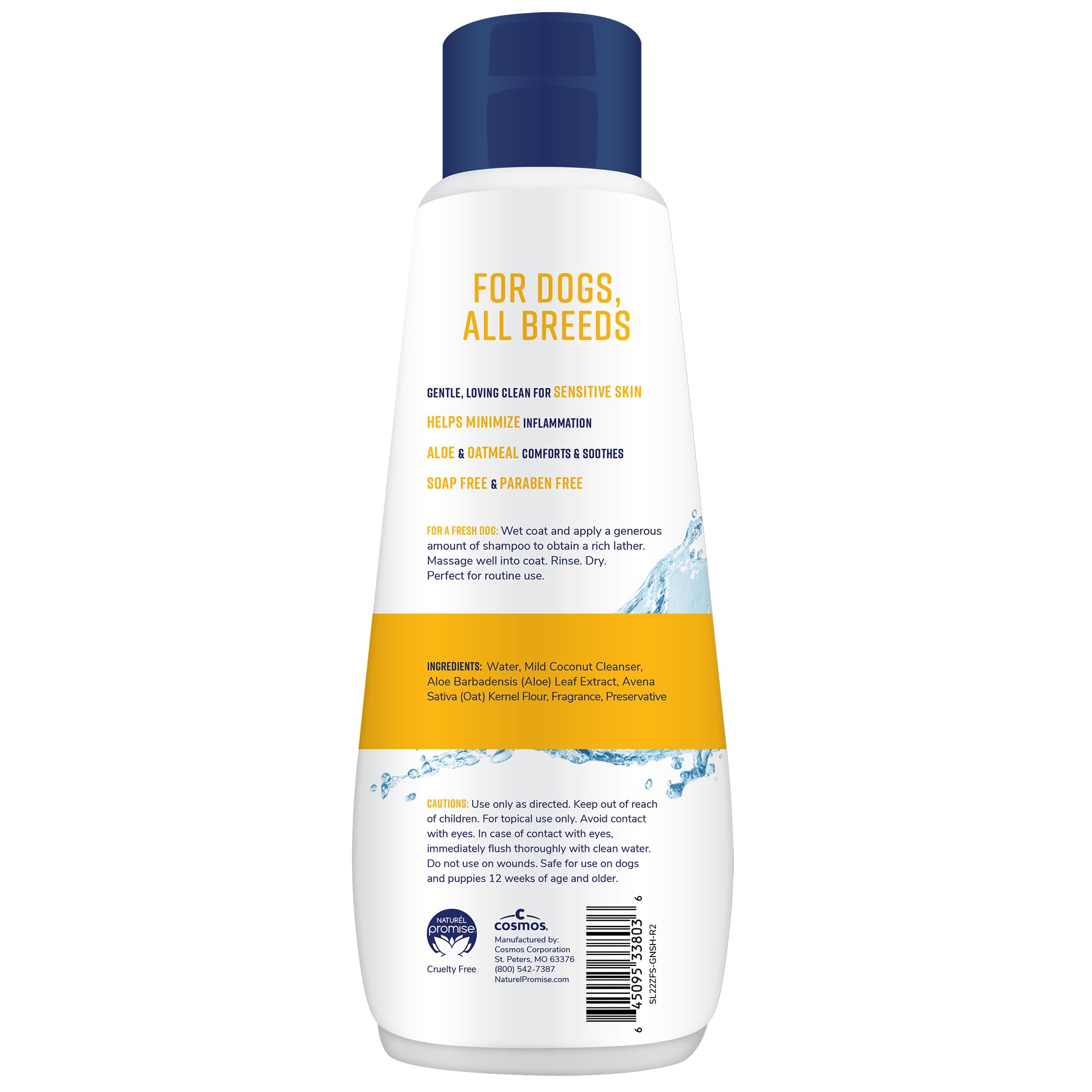 Naturel Promise Tearless Hypoallergenic Dog Shampoo, 22oz - Coconut, Oatmeal & Aloe - Soap, Dye & Paraben Free - Gentle for Sensitive Skin
