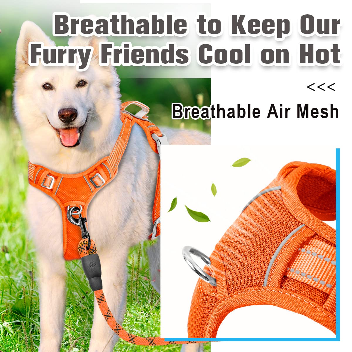 Barkbay No Pull Dog Harness Front Clip Heavy Duty Reflective Easy Control Handle For Large Dog Walking With Id Tag Pocket(Orange