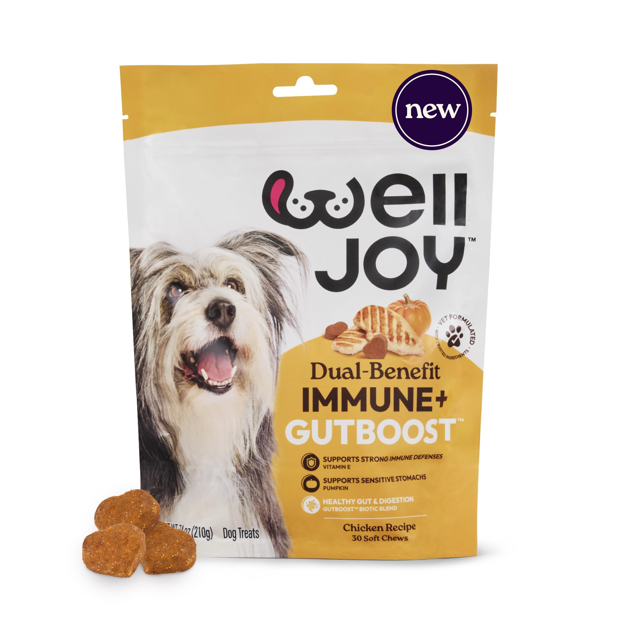 New! WellJoy Dog Treat Immune+ GutBoost | Vitamin E | Pumpkin for Sensitive Stomachs | Dual-Benefit GutBoost Formulation | Vet F