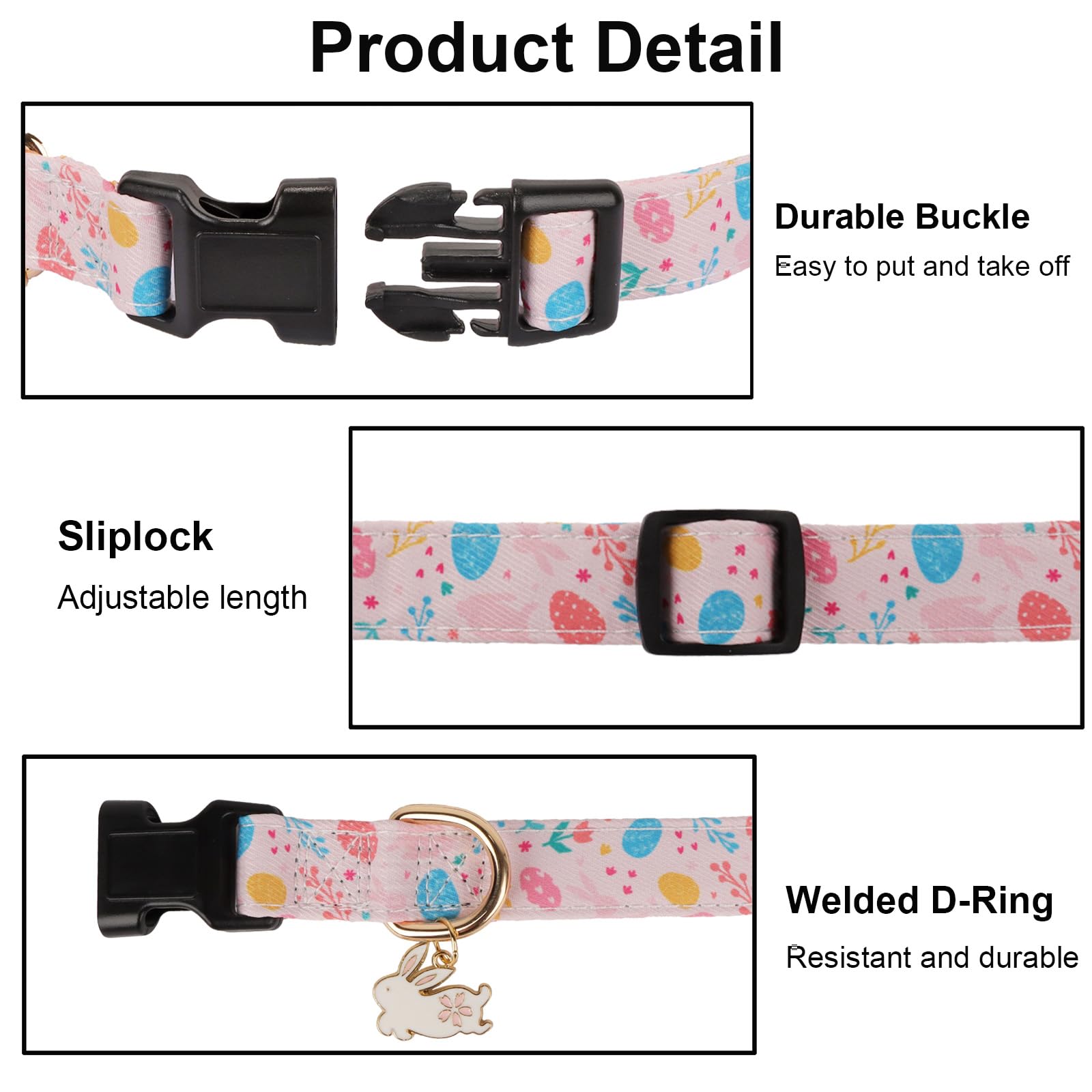 Ptdecor Easter Dog Collar With Bowtie, Multi Size, Adjustable Pink Rabbit Pet Collars For Small Dogs (Small)