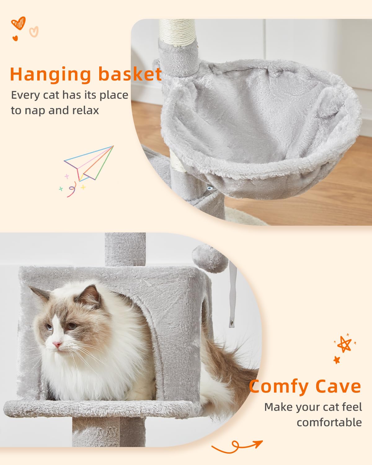 Taoqimiao Cat Tree,49-Inch Cat Tower For Indoor Cats,2 Luxurious Cat Condo With Adjustable Large Hanging Baskets And Large Luxur