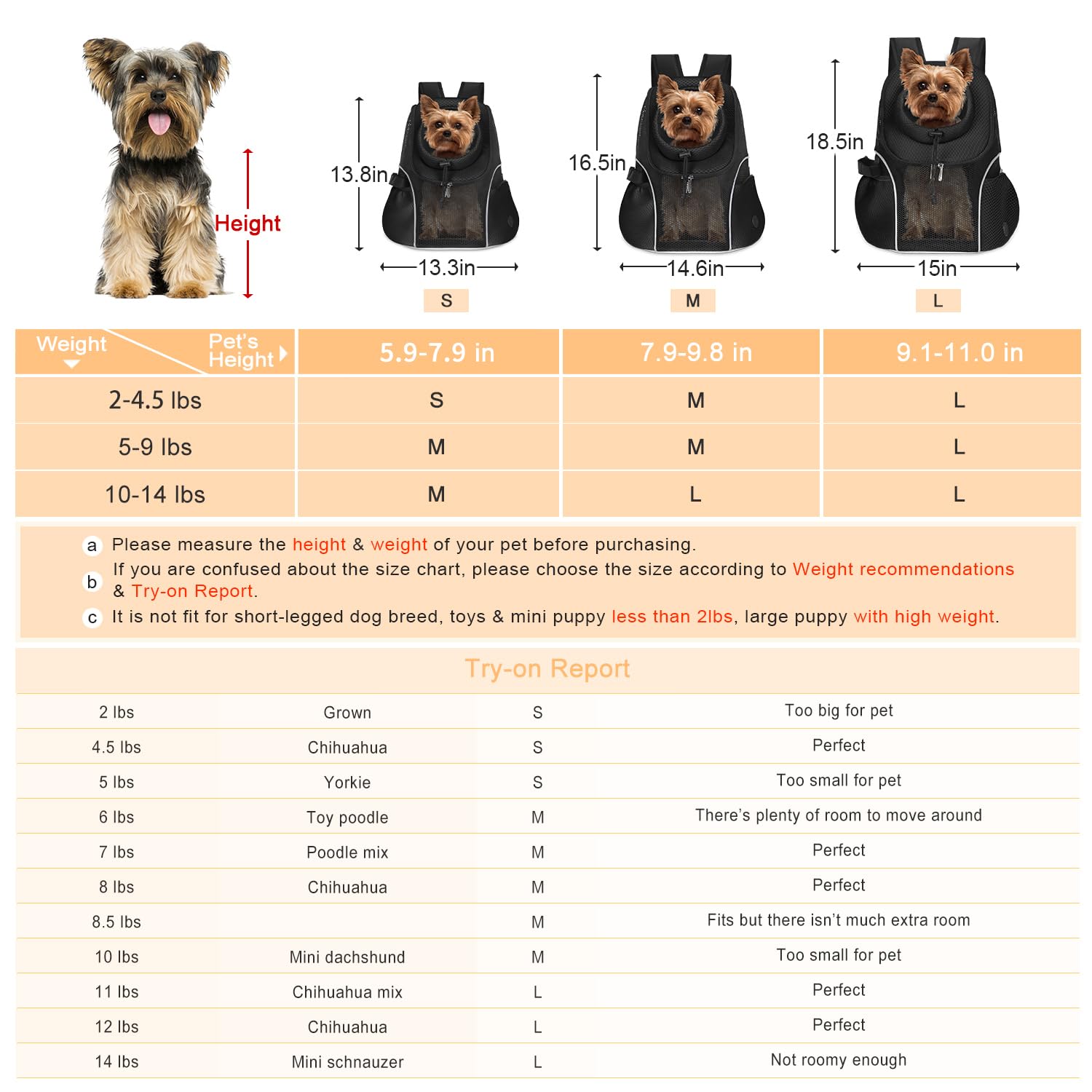 Woyyho Pet Dog Carrier Backpack Small Dog Front Backpack Ventilated Mesh Dog Travel Back Pack With Safety Belt For Travel Hiking