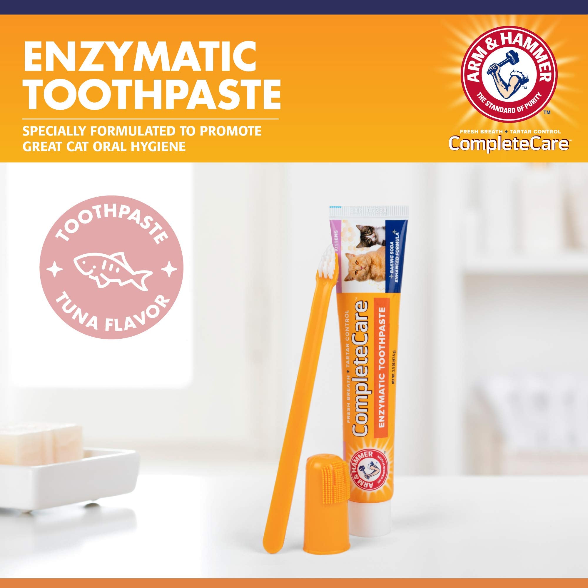 Arm & Hammer for Pets Complete Care Cat & Kitten Dental Kit | Includes 2.5 oz Tuna Flavor Enzymatic Cat Toothpaste, Cat Toothbru