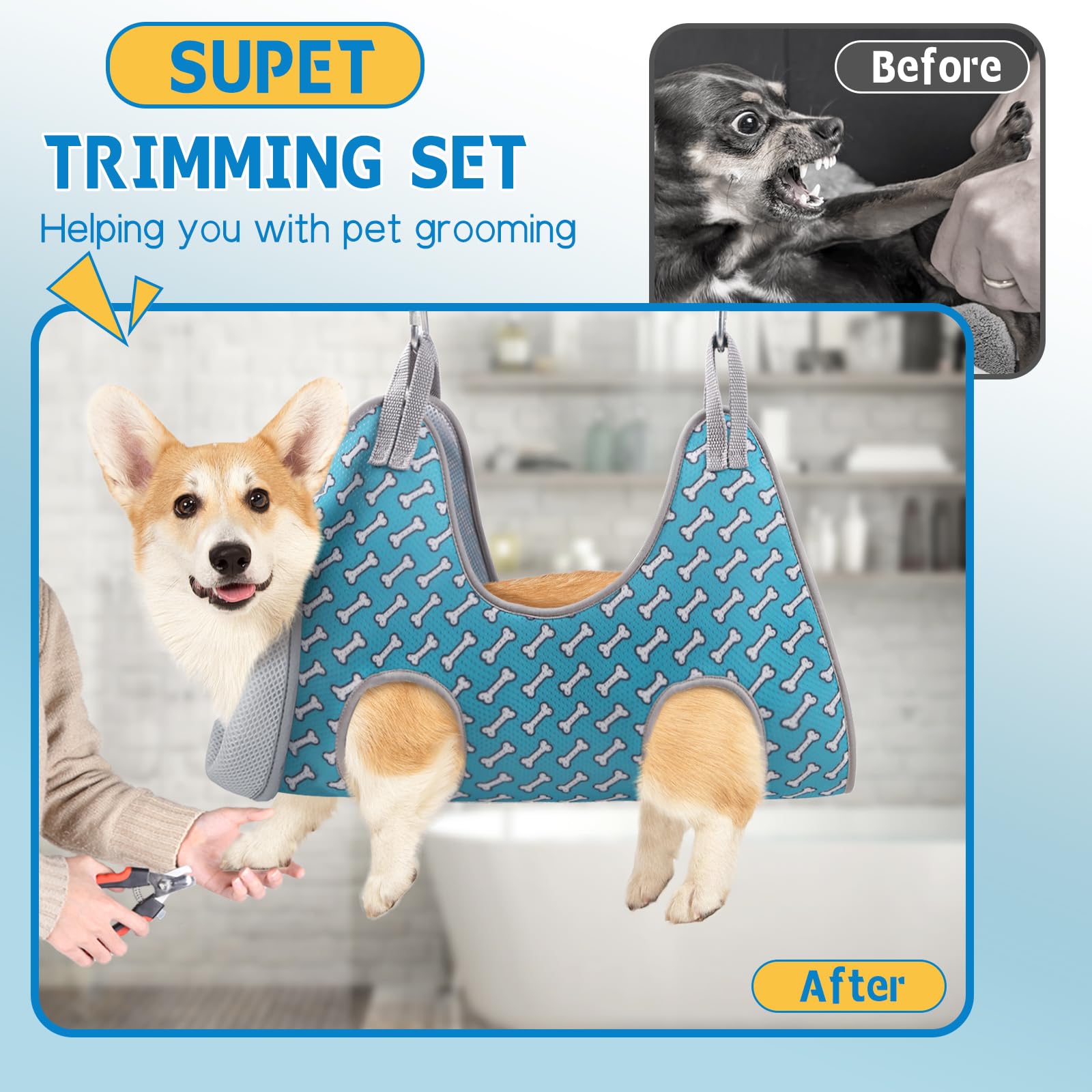 Supet 2Xldog Grooming Hammock Harness For Cats Dogs, Relaxation Pet Grooming Hammock Restraint Dog & Small Animal Leashes Sling