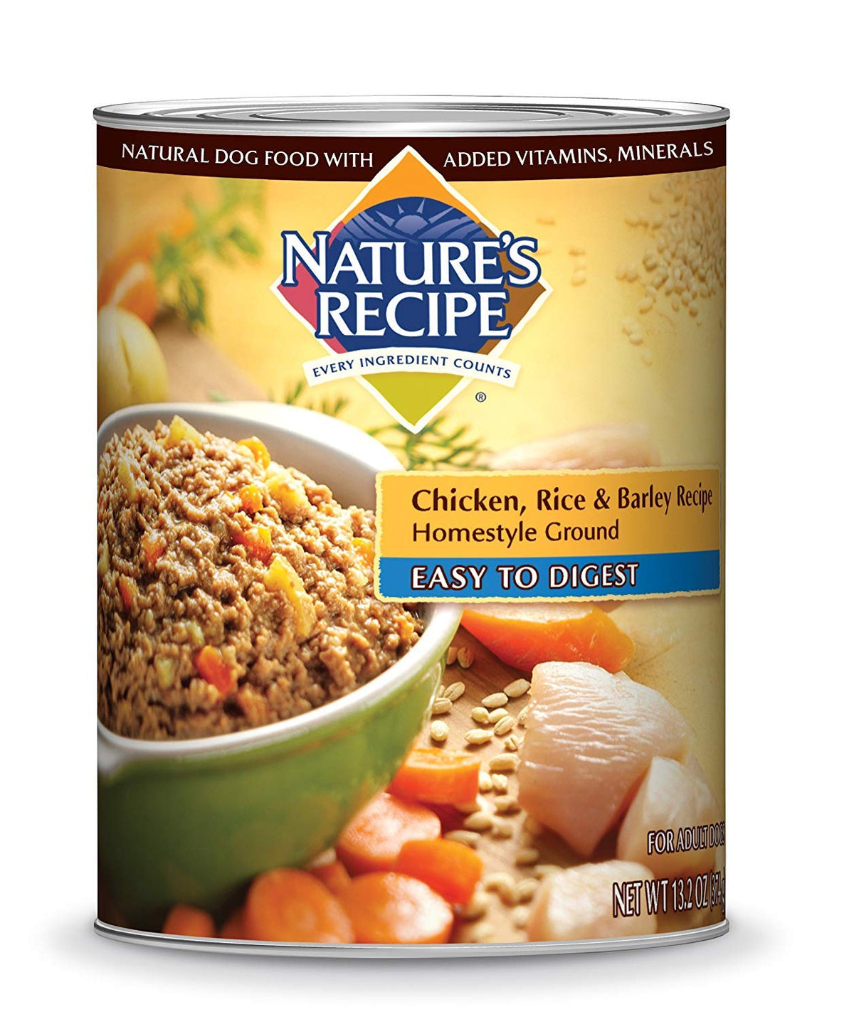 Nature'S Recipe Wet Dog Food, Chicken, Rice & Barley Recipe Ground Formula, 13.2 Ounce Can (Pack Of 12)