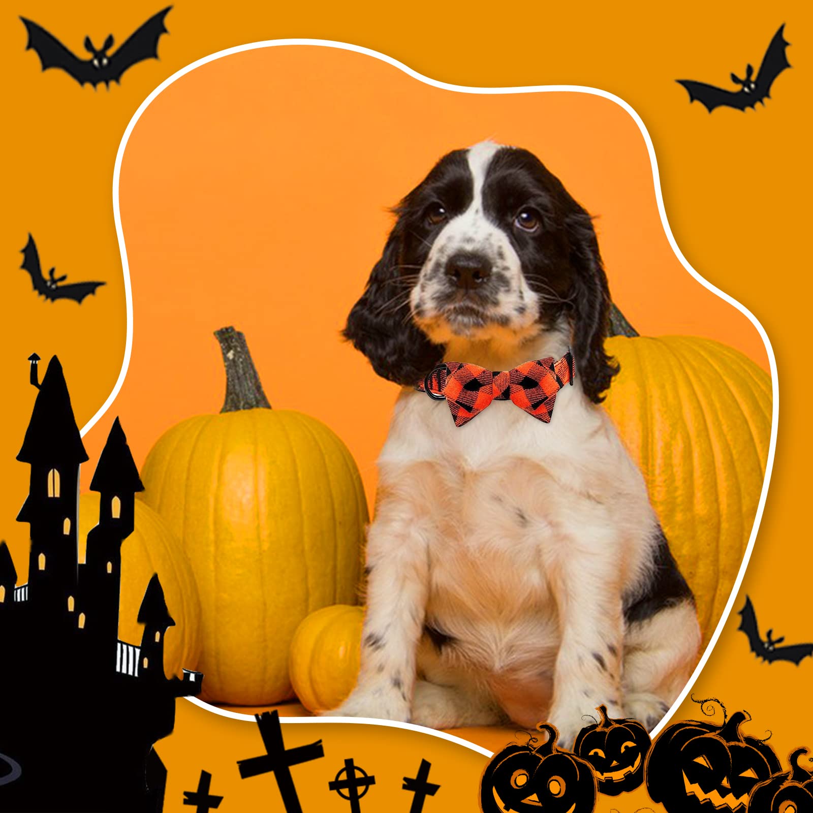 Azuza Fall Dog Collar, Soft & Comfortable Dog Collars With Bow, Plaid Dog Collars For Medium Dogs