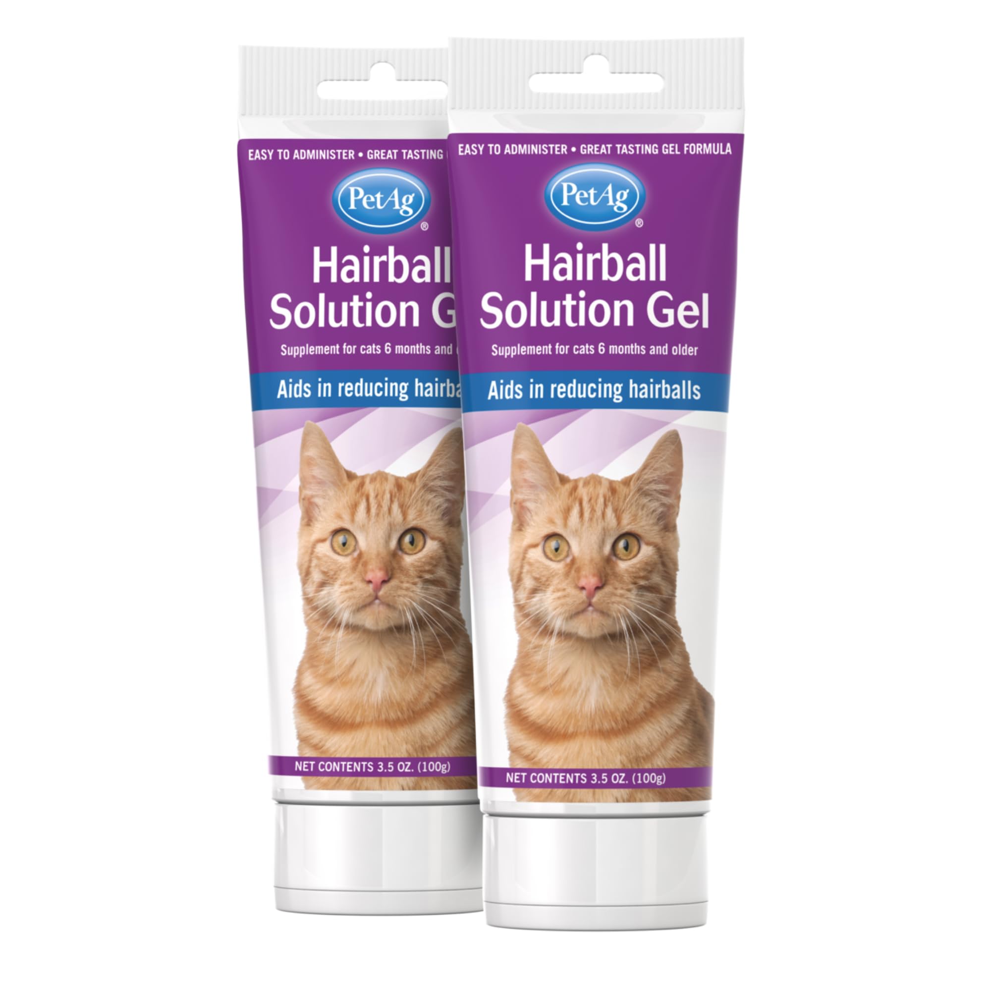 PetAg Hairball Solution Gel Supplement for Cats - 3.5 oz, Pack of 2 - Helps Prevent and Reduce Hairballs in Cats 6 Months and Ol