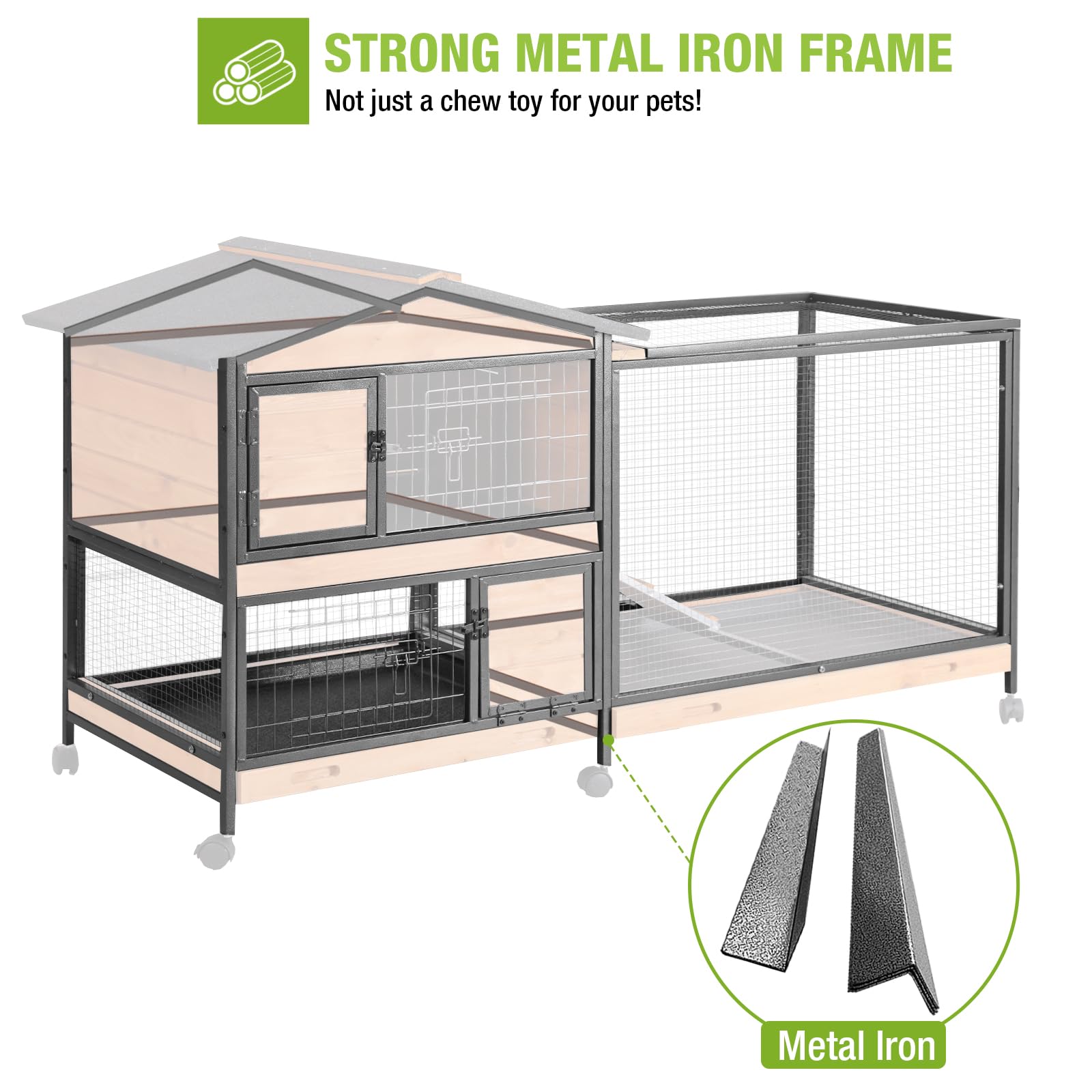 Gutinneen Rabbit Hutch With Chew-Resistant Metal Frame Indoor Bunny Cage Outdoor Rabbit Cage With Wheels And Leakproof Tray