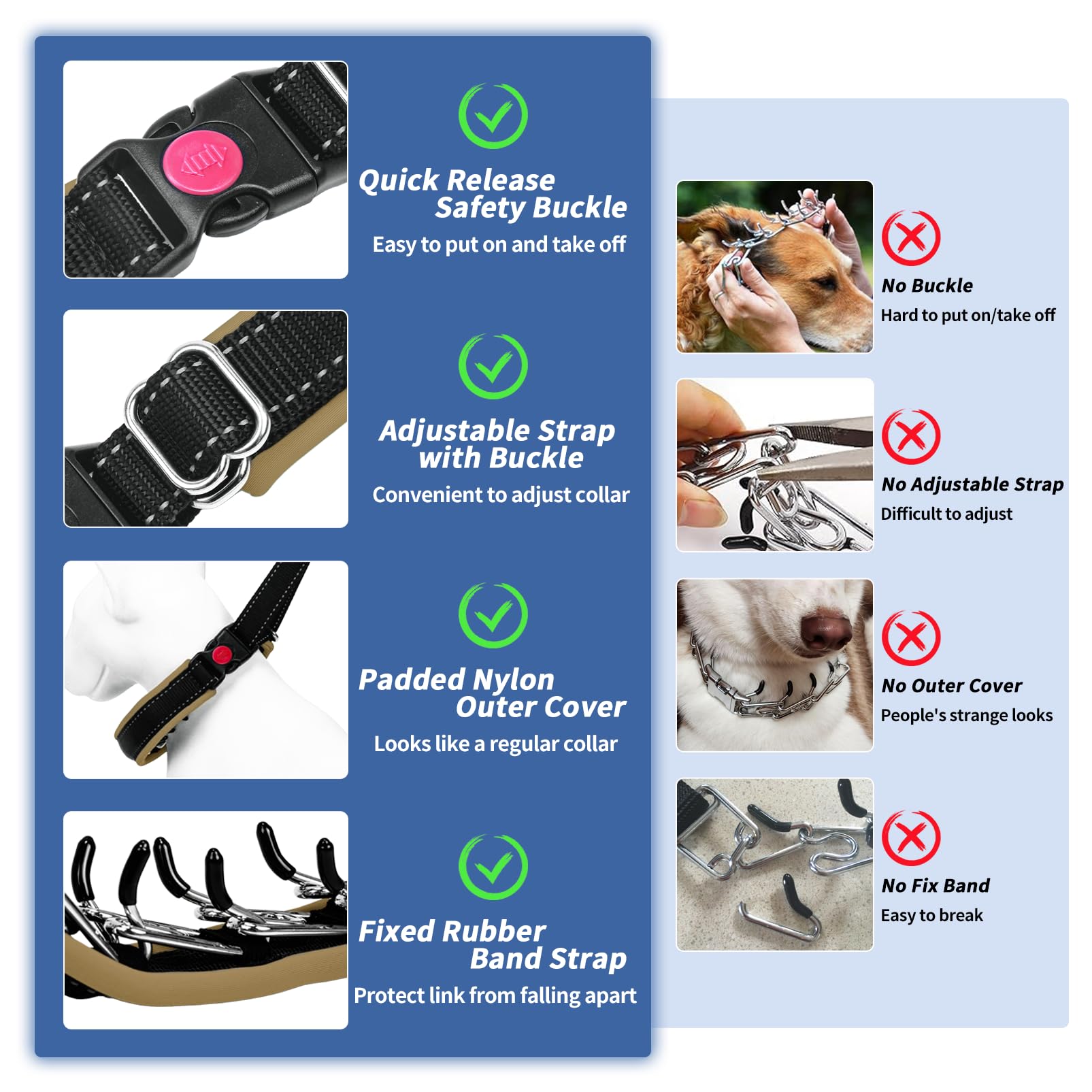 Monstoyo Martingale Collar for Dogs, No Pull Adjustable Nylon Choke Collar, Large Khaki