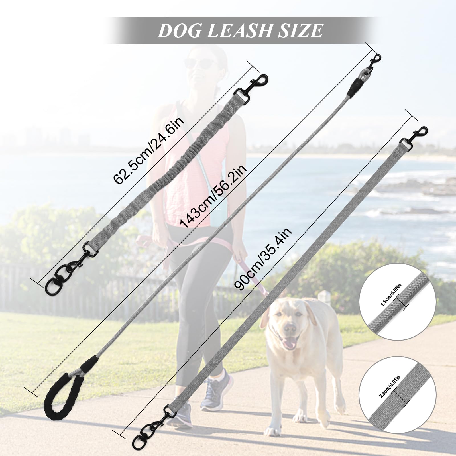 Dog Double Leashes,Rope Bungee Dual Leash With Padded Handle Removable For 2 Dogs,Tangle-Free, Padded Handles, 360 Swivel Contro