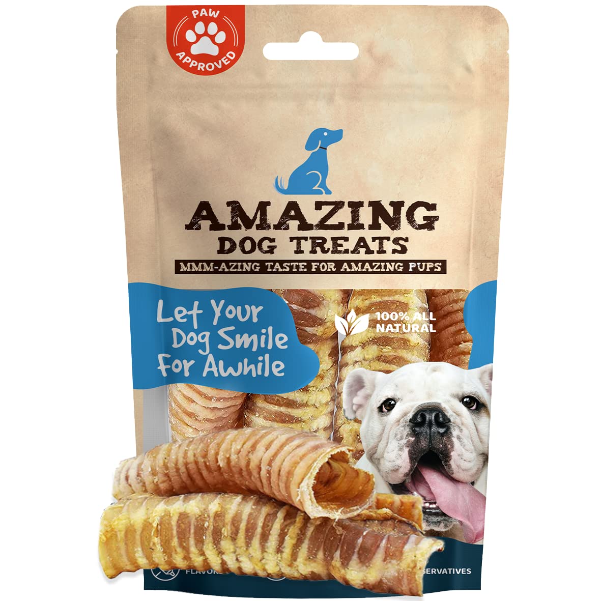 Amazing Dog Treats - 6 Inch Beef Trachea Dog Chews (20 pcs - 32 oz) - Trachea Dog Treats - NO Hide - Digestible and Safe Chews f