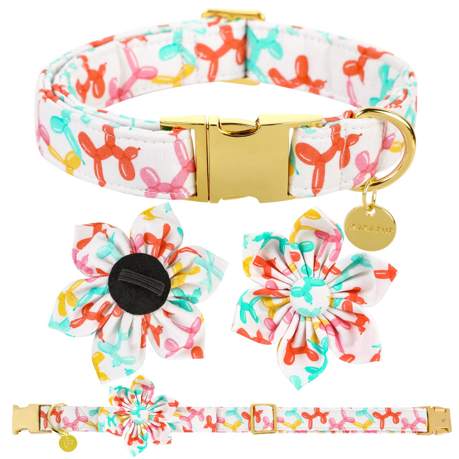 Up Urara Pup Dog Collar With Flower, Birthday Comfortable Cotton Dog Collar Flower With Metal Buckle, Adjustable Cute X-Large Co