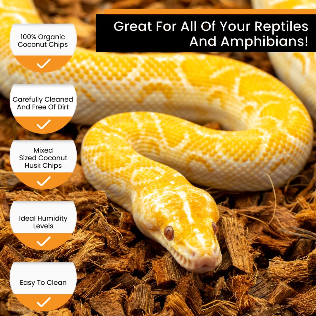 Reptichip Reptile Bedding Loose Coconut Chip 36 Quart 4 Pack Coco Husk Substrate Mulch For Snake Habitat, Ball Python Terrarium,