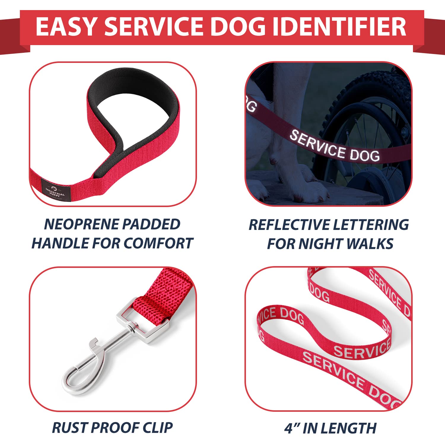Service Dog Vest With Hook And Loop Straps & Matching Service Dog Leash Set - Harnesses From Xxs To Xxl - Service Dog Harness Features Reflective Patch And Comfortable Mesh Design (Red, Large)