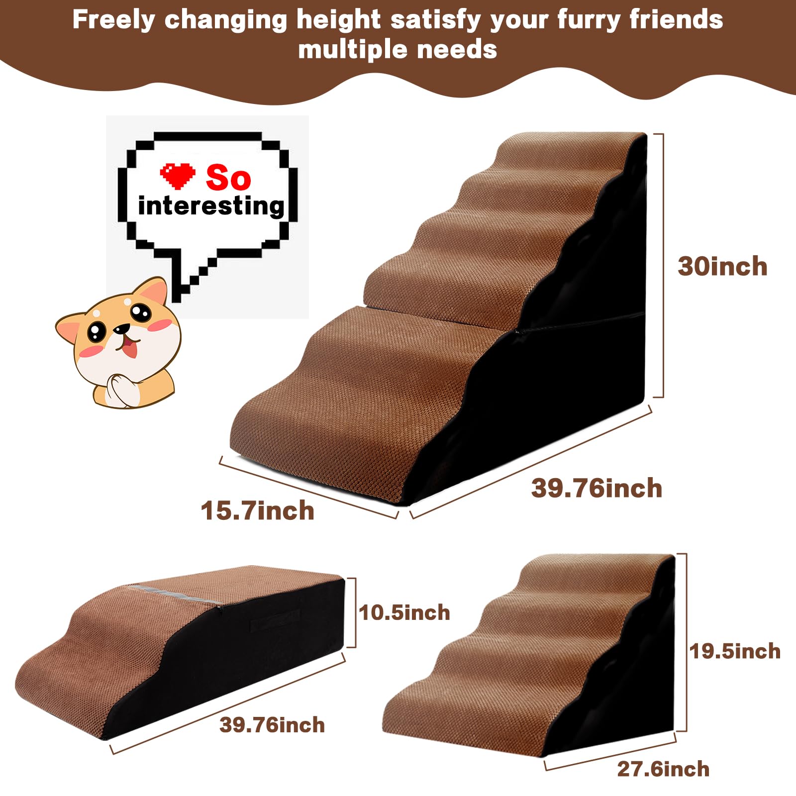 MALOROY Dog Stair Steps for High Beds 30-36 inches Tall, 6-Step Dog Step Ramps for High Bedsides Climbing for Doggy/Kitty, Curve